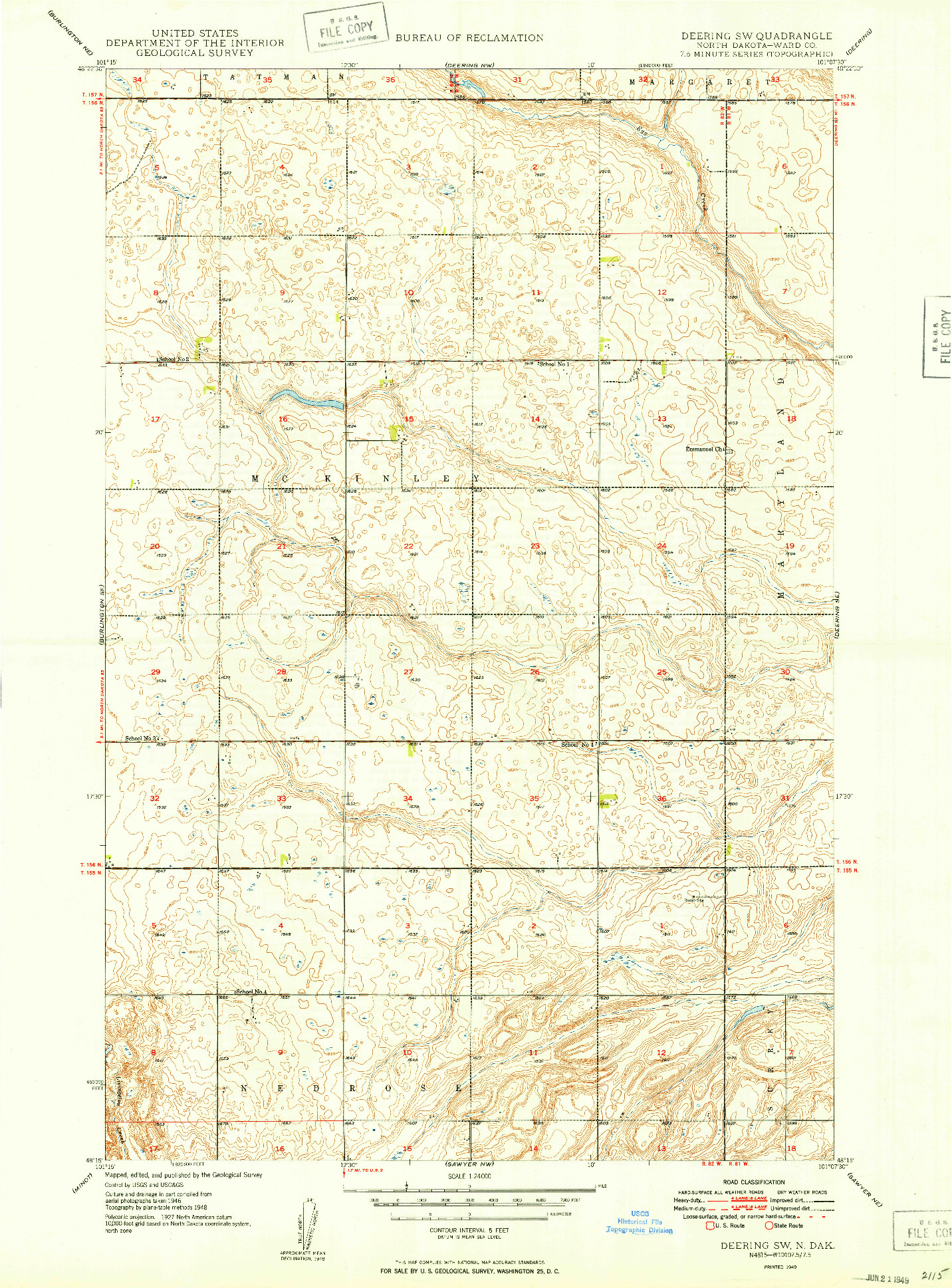 USGS 1:24000-SCALE QUADRANGLE FOR DEERING SW, ND 1949