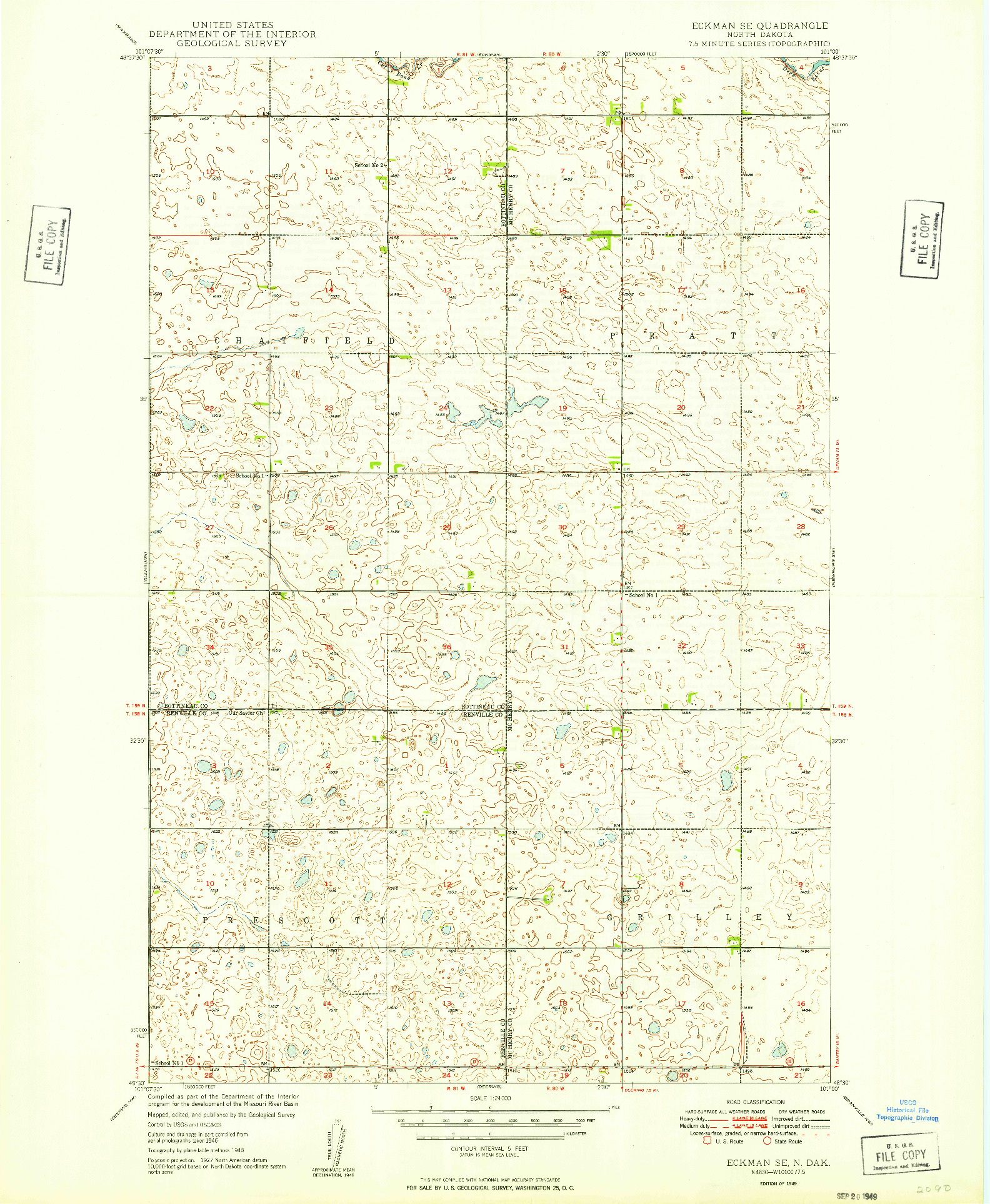 USGS 1:24000-SCALE QUADRANGLE FOR ECKMAN SE, ND 1949