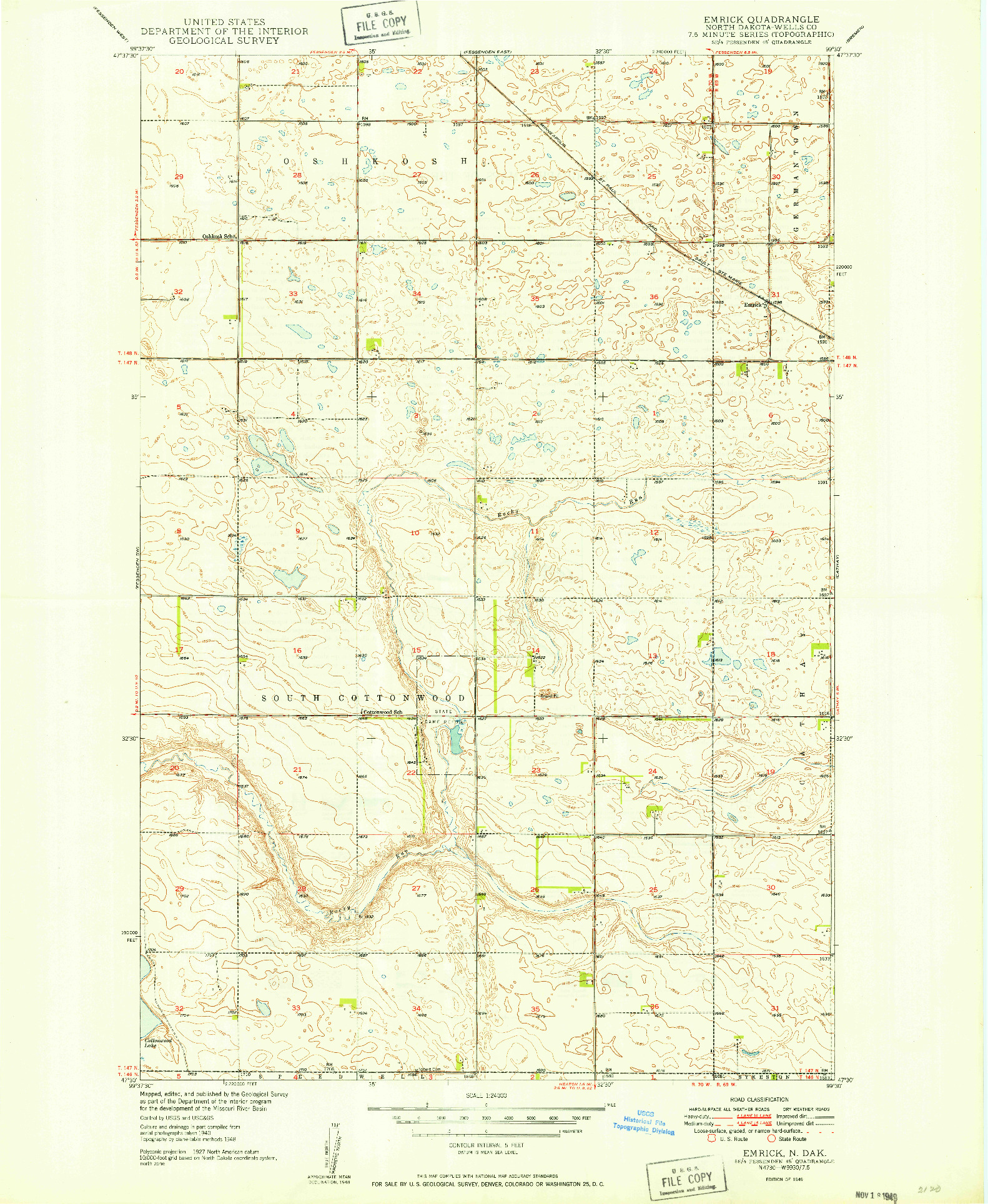 USGS 1:24000-SCALE QUADRANGLE FOR EMRICK, ND 1949