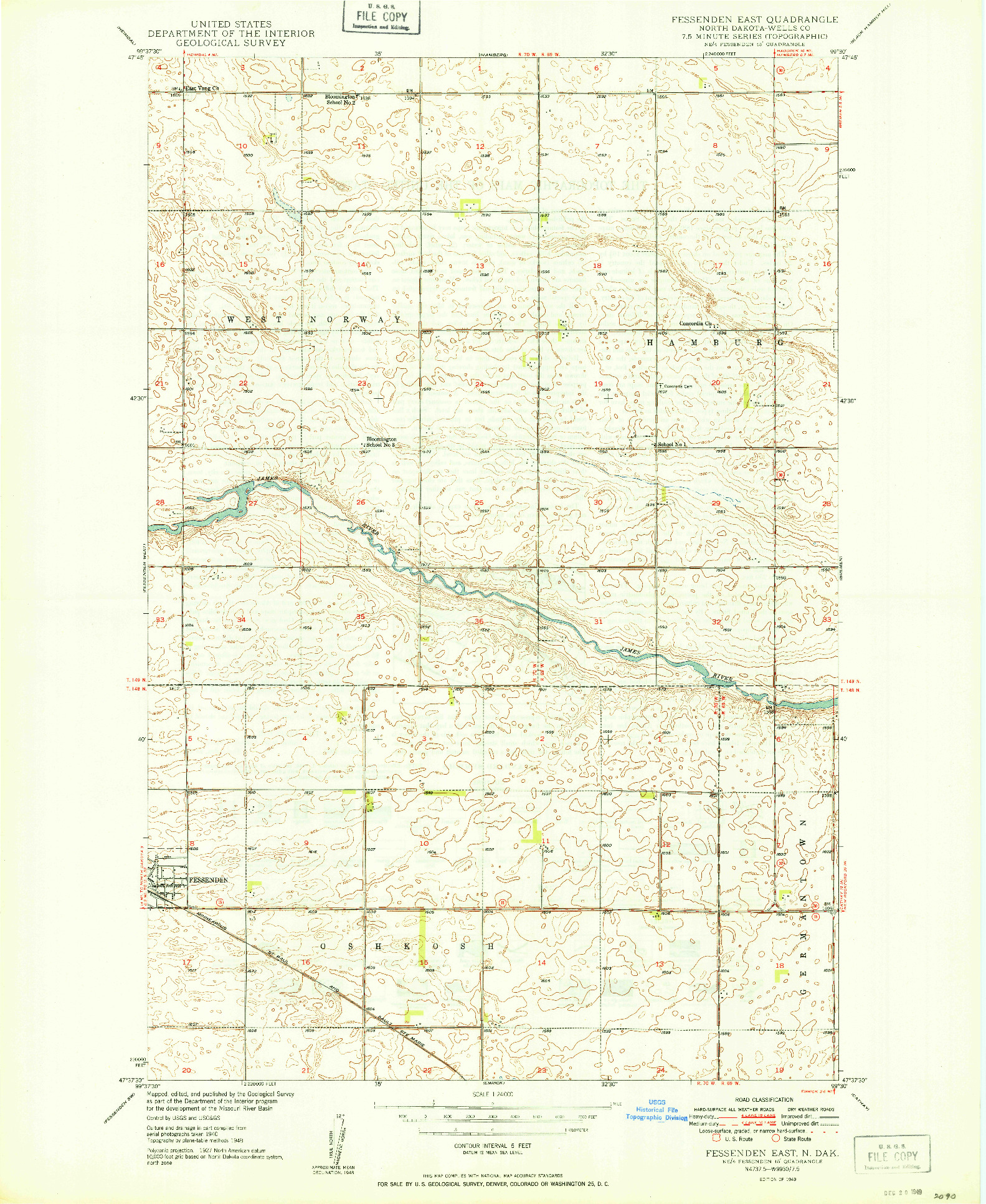 USGS 1:24000-SCALE QUADRANGLE FOR FESSENDEN EAST, ND 1949