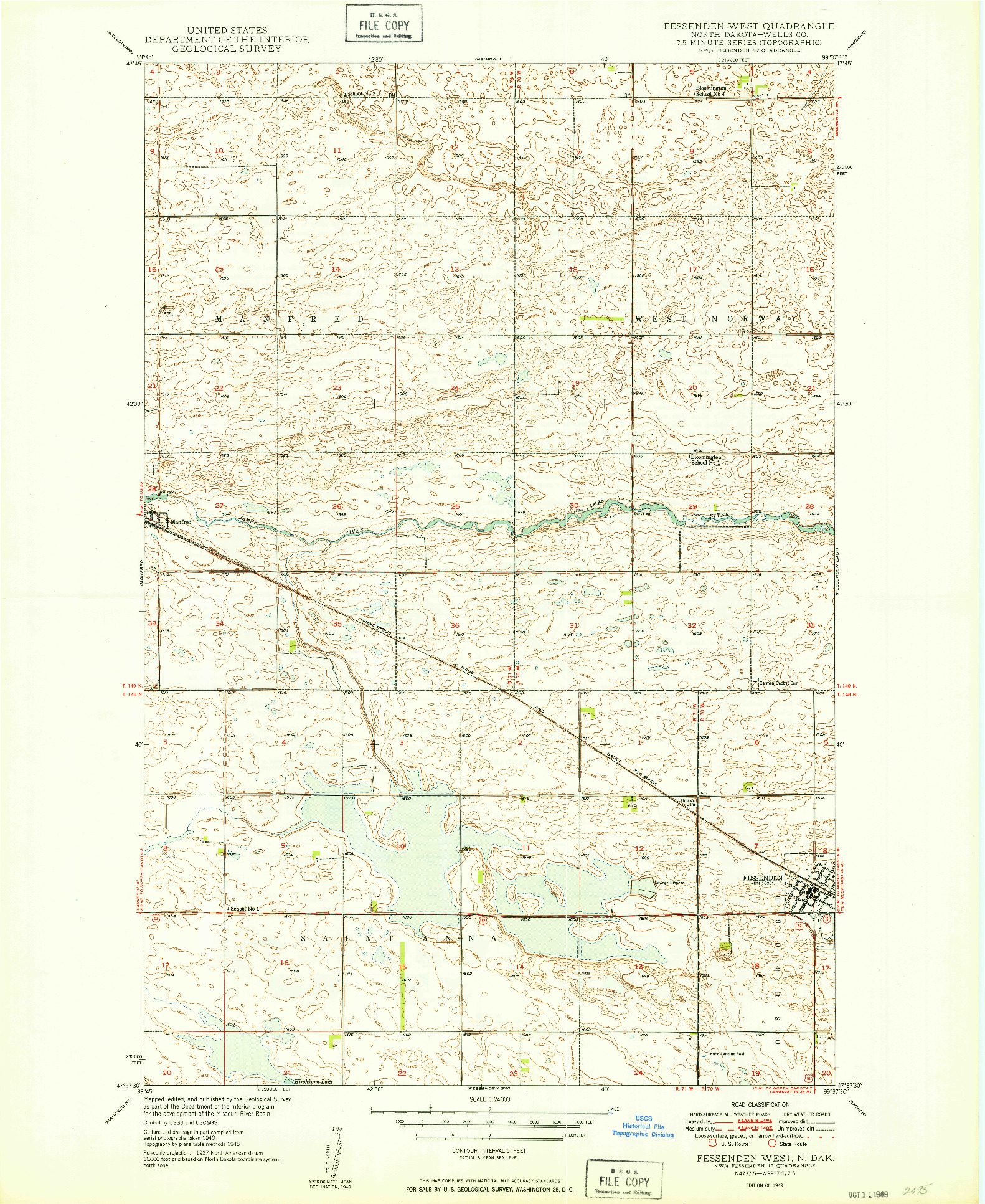USGS 1:24000-SCALE QUADRANGLE FOR FESSENDEN WEST, ND 1949