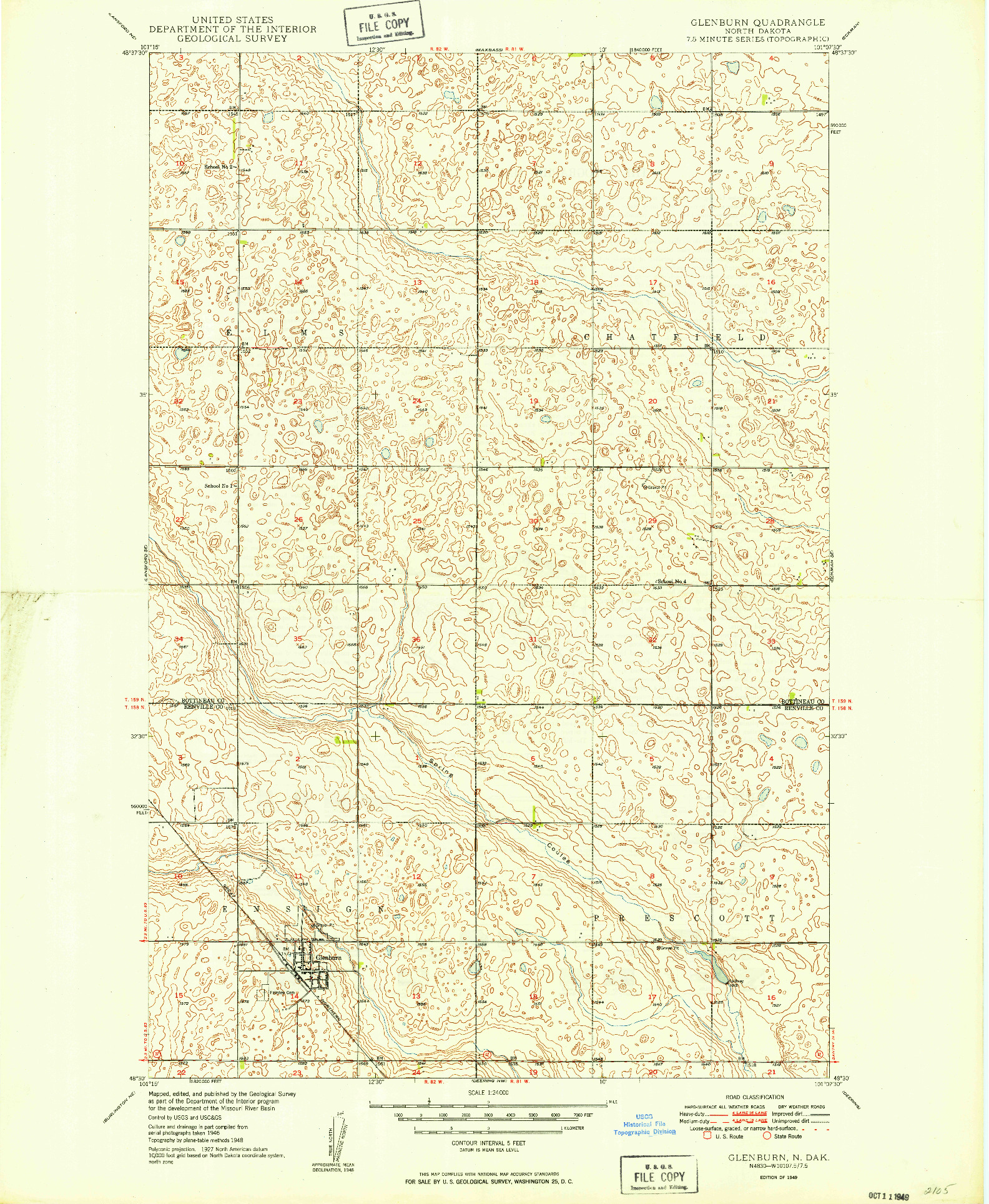 USGS 1:24000-SCALE QUADRANGLE FOR GLENBURN, ND 1949