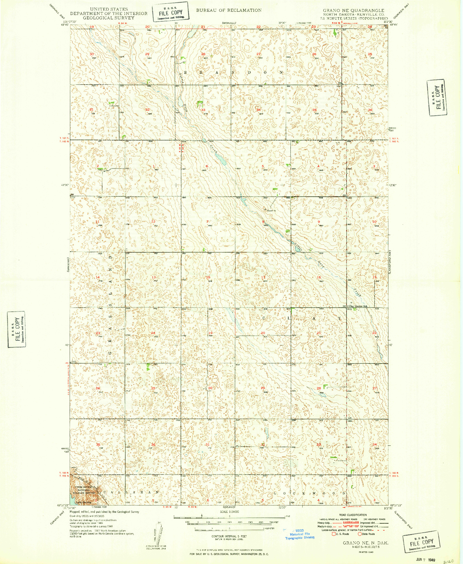 USGS 1:24000-SCALE QUADRANGLE FOR GRANO NE, ND 1949