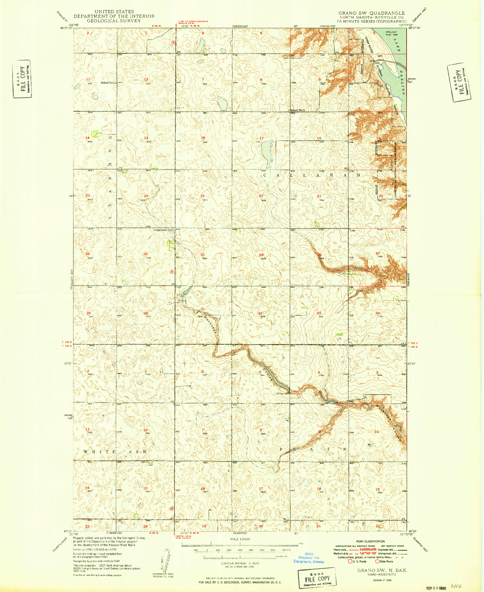 USGS 1:24000-SCALE QUADRANGLE FOR GRANO SW, ND 1949