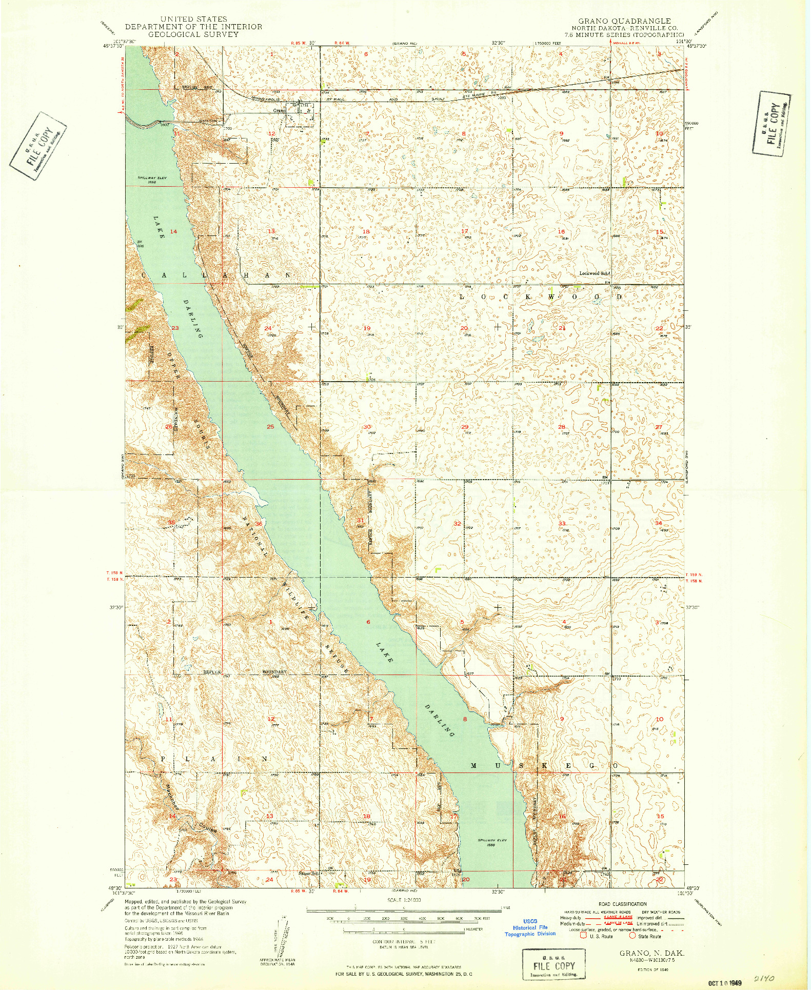 USGS 1:24000-SCALE QUADRANGLE FOR GRANO, ND 1949