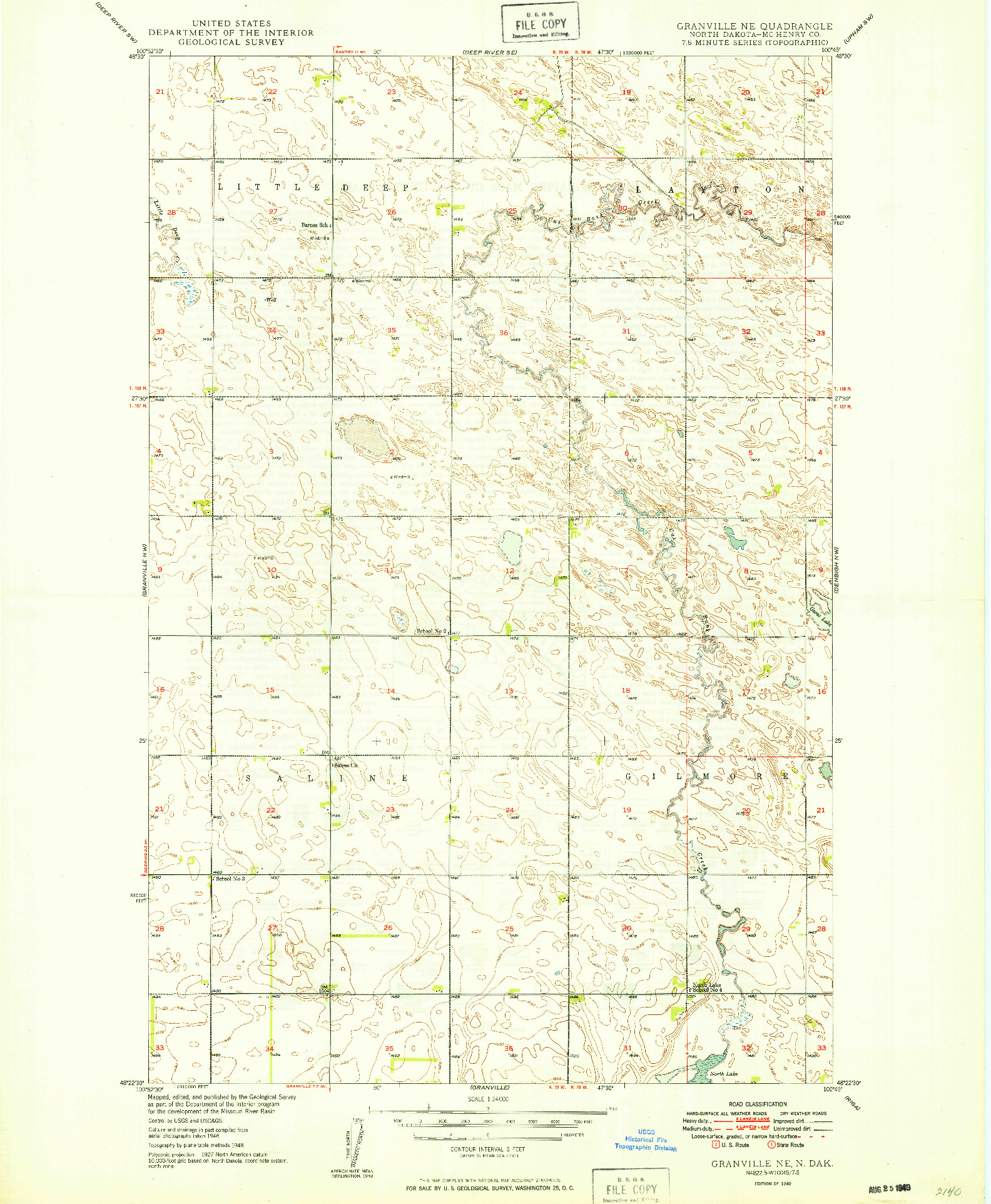 USGS 1:24000-SCALE QUADRANGLE FOR GRANVILLE NE, ND 1949