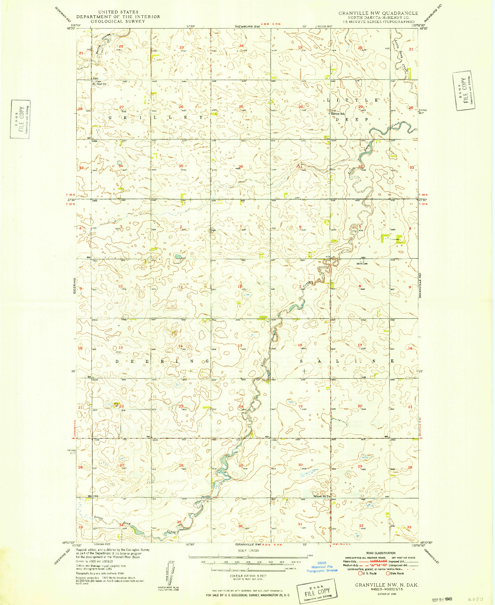 USGS 1:24000-SCALE QUADRANGLE FOR GRANVILLE NW, ND 1949
