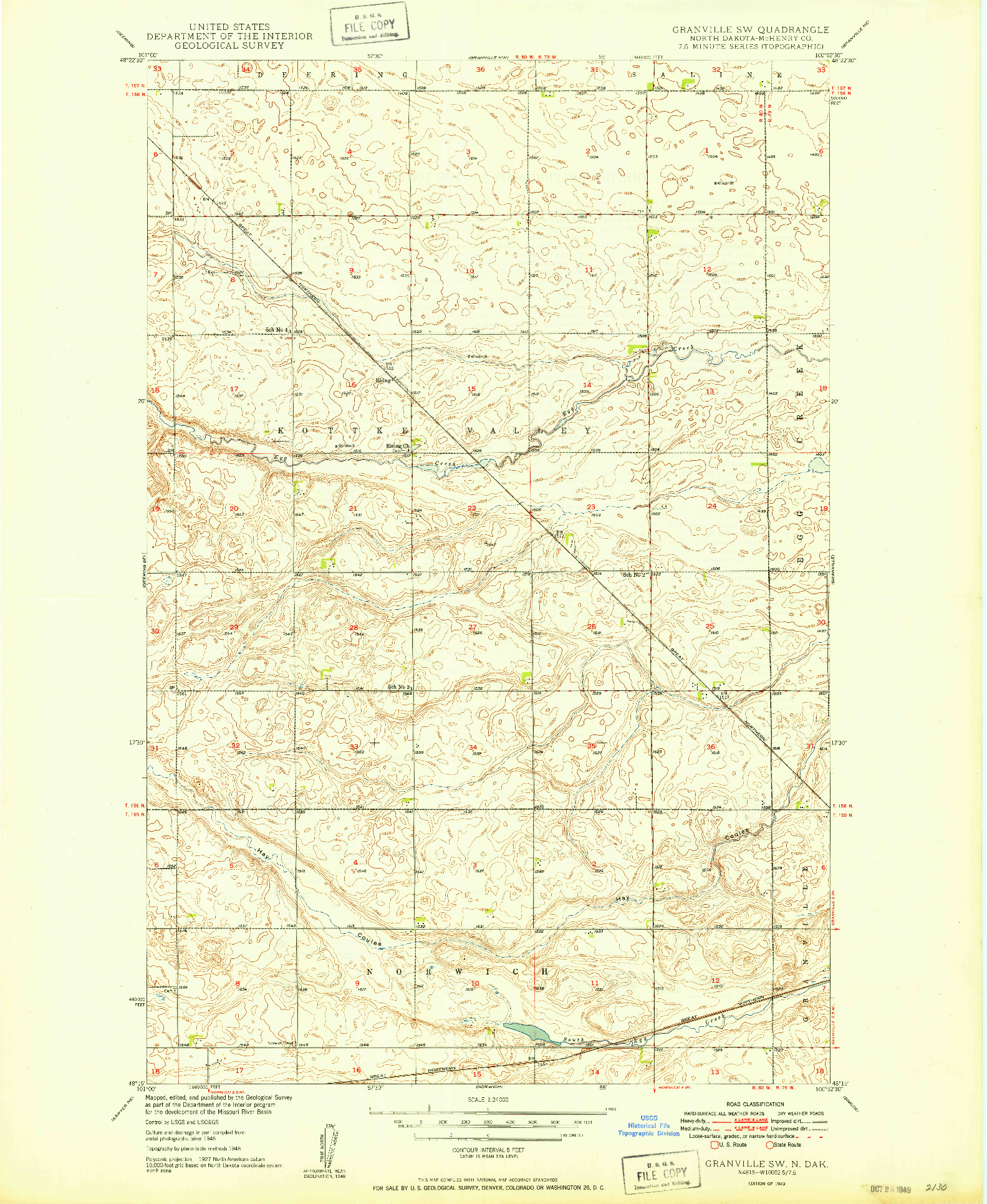 USGS 1:24000-SCALE QUADRANGLE FOR GRANVILLE SW, ND 1949