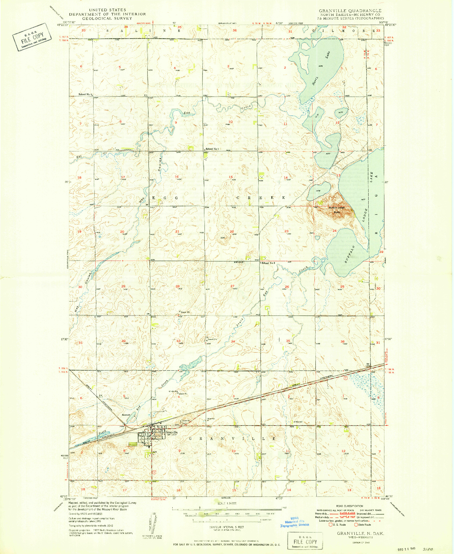 USGS 1:24000-SCALE QUADRANGLE FOR GRANVILLE, ND 1949