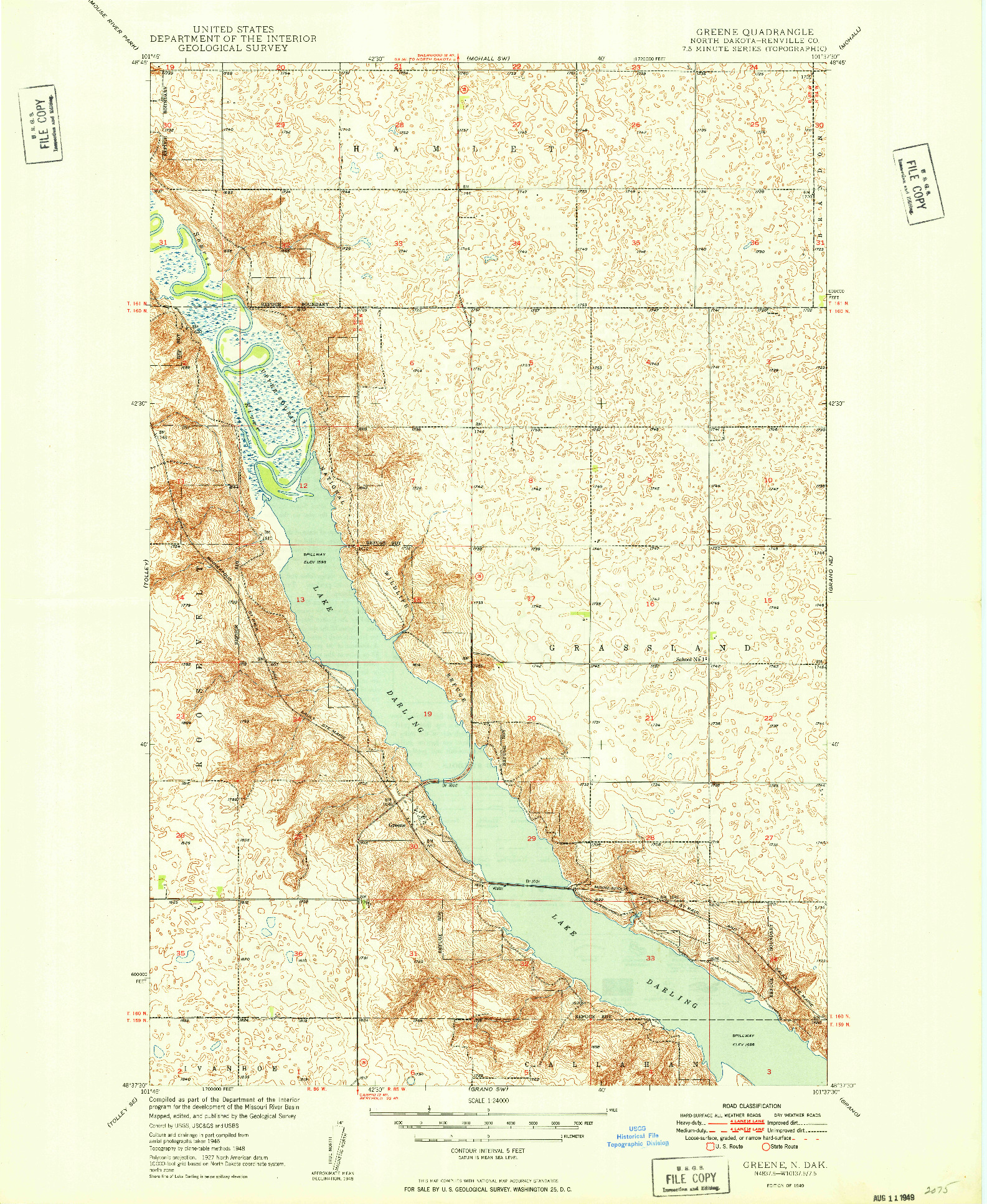 USGS 1:24000-SCALE QUADRANGLE FOR GREENE, ND 1949