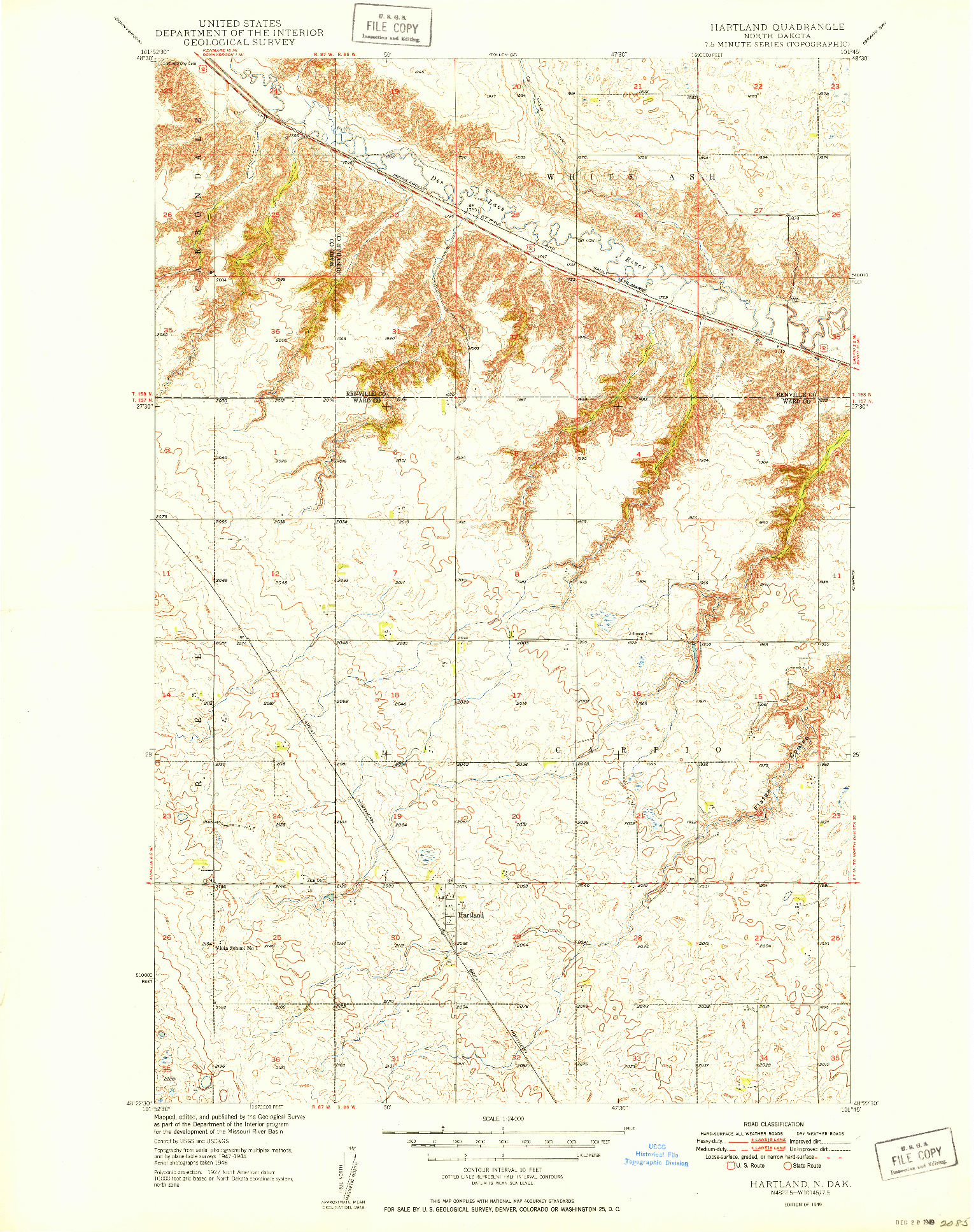 USGS 1:24000-SCALE QUADRANGLE FOR HARTLAND, ND 1949