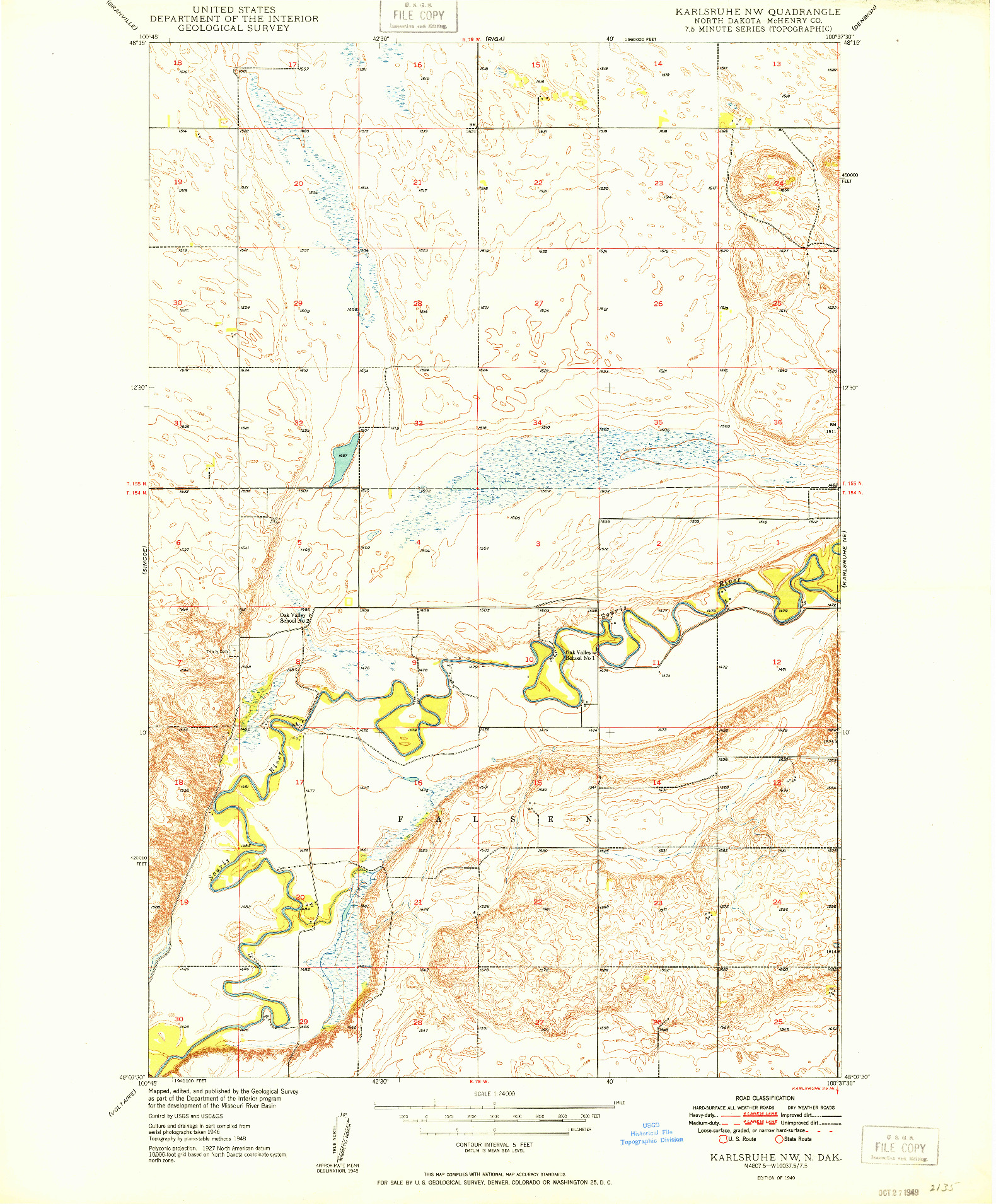 USGS 1:24000-SCALE QUADRANGLE FOR KARLSRUHE NW, ND 1949