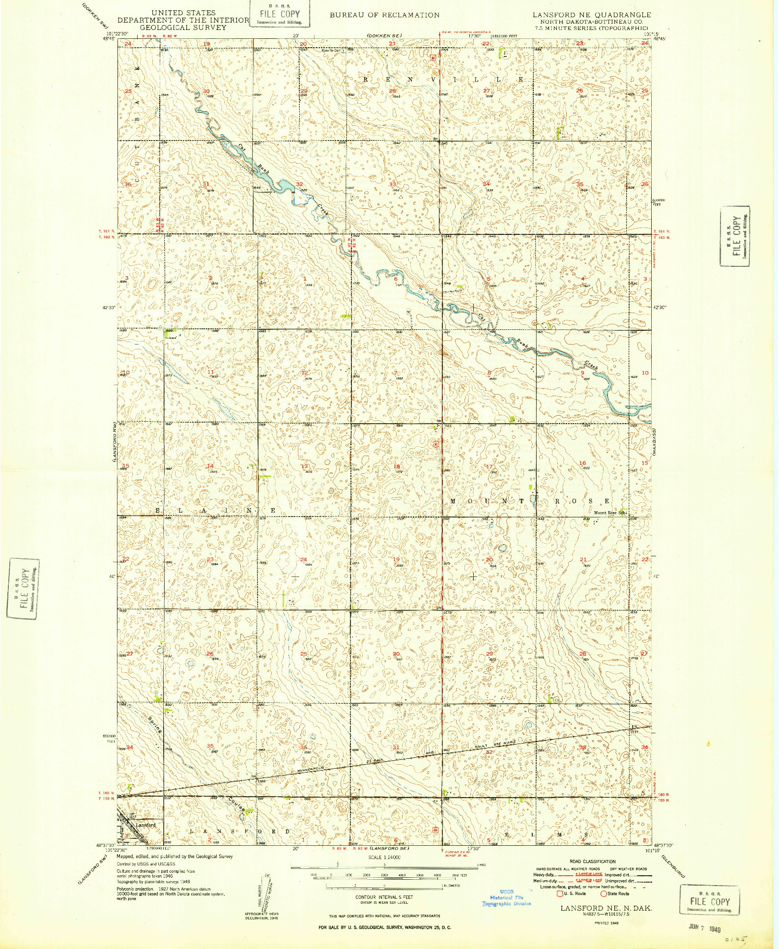 USGS 1:24000-SCALE QUADRANGLE FOR LANSFORD NE, ND 1949