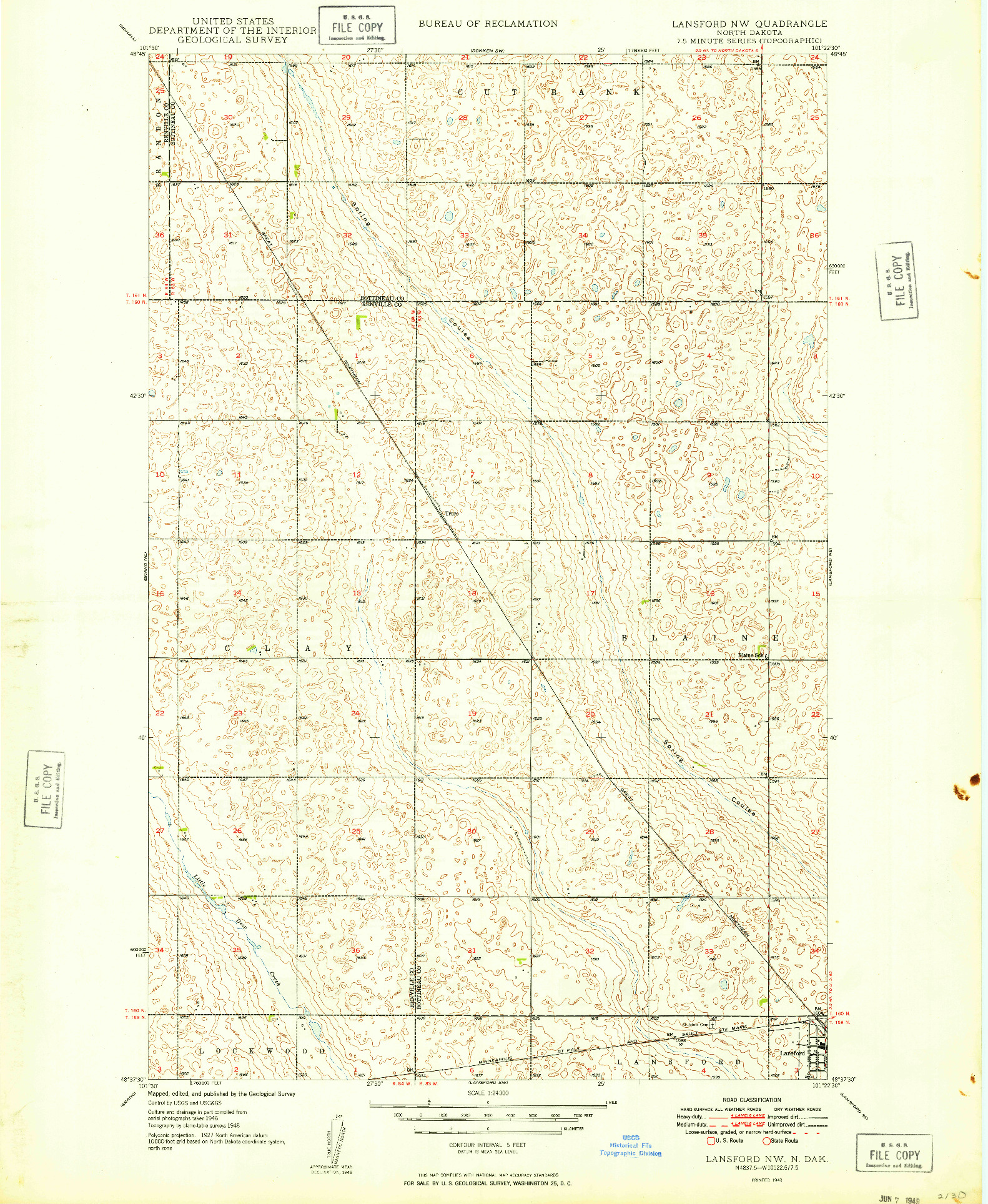 USGS 1:24000-SCALE QUADRANGLE FOR LANSFORD NW, ND 1949