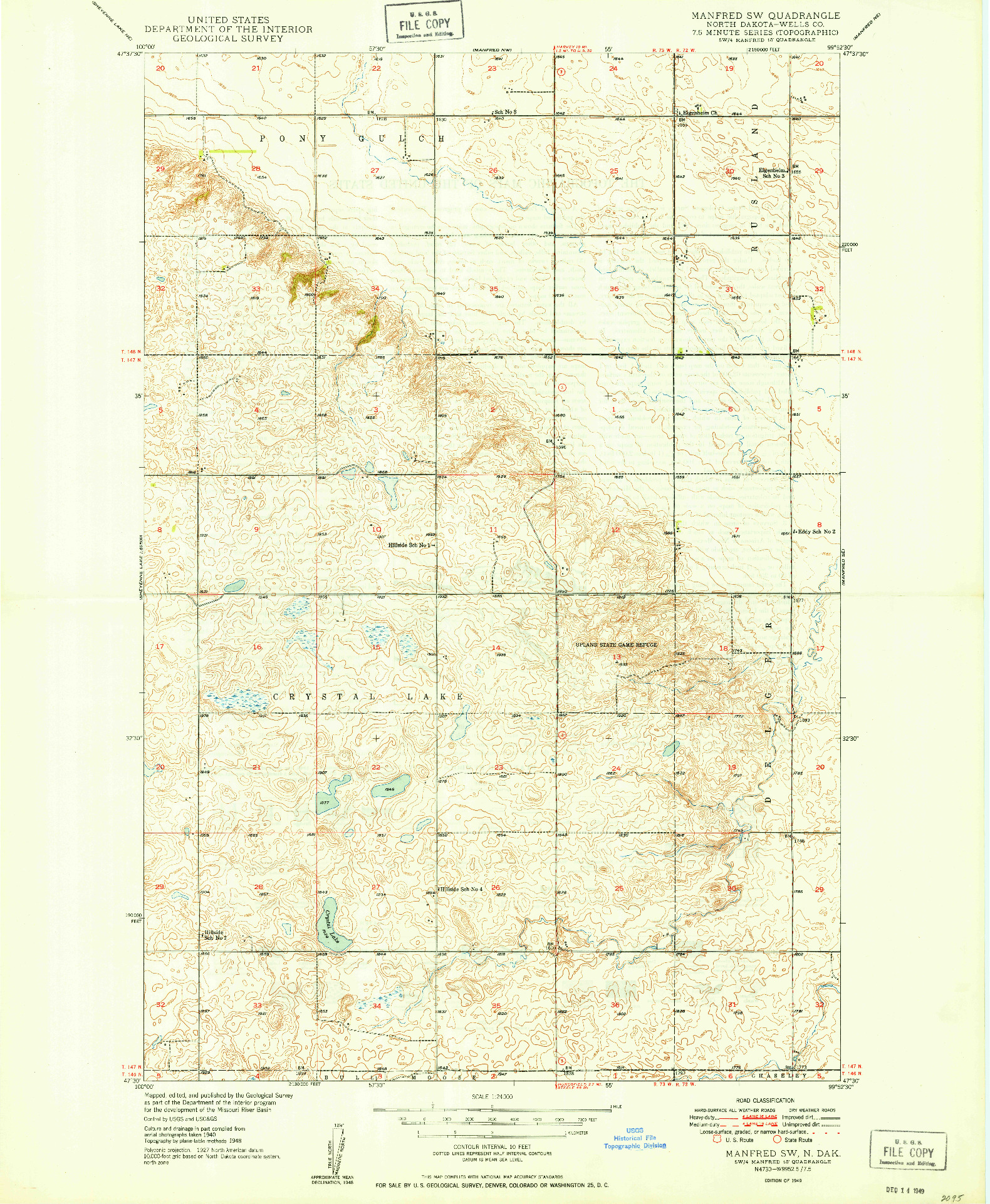 USGS 1:24000-SCALE QUADRANGLE FOR MANFRED SW, ND 1949