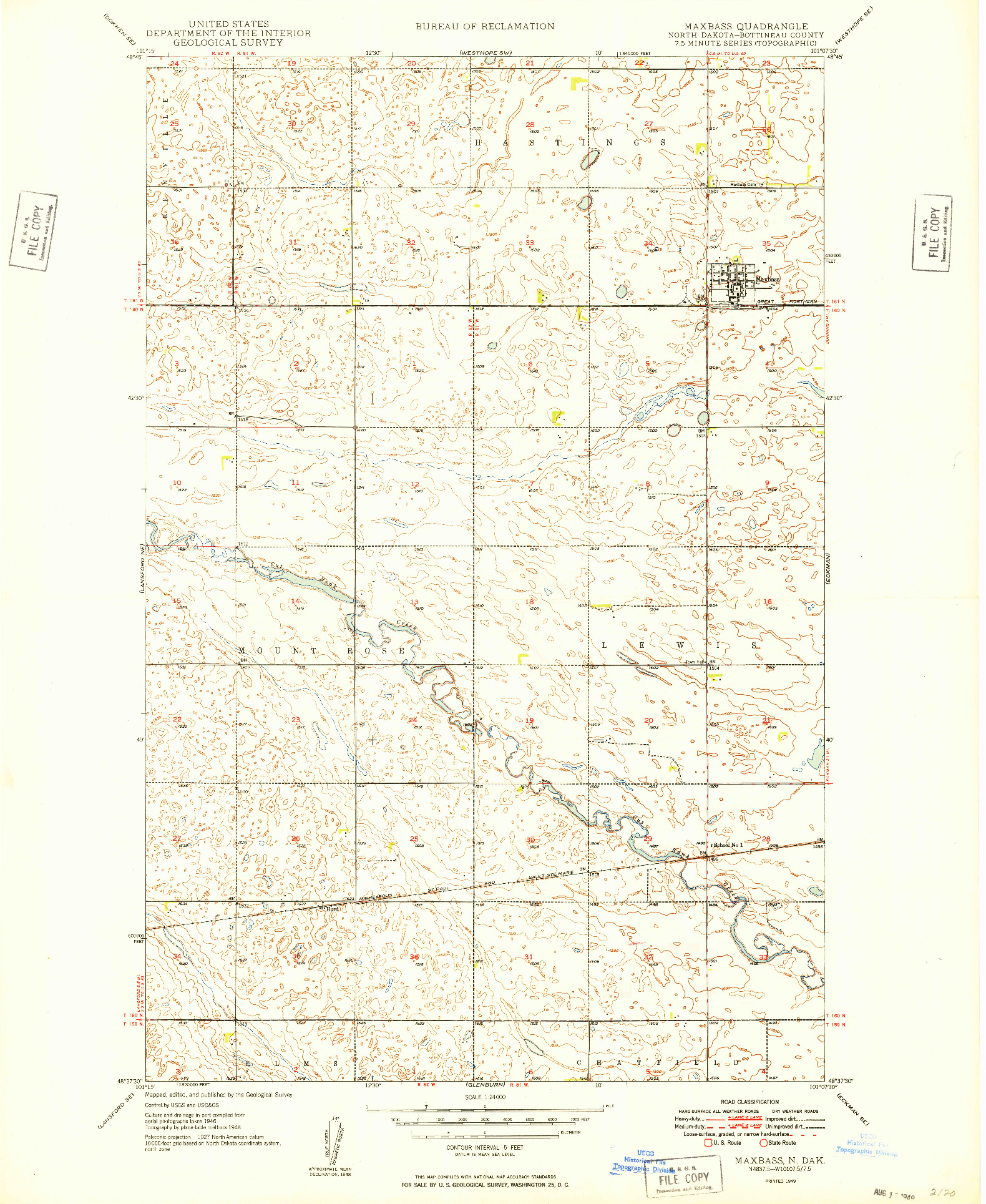 USGS 1:24000-SCALE QUADRANGLE FOR MAXBASS, ND 1949