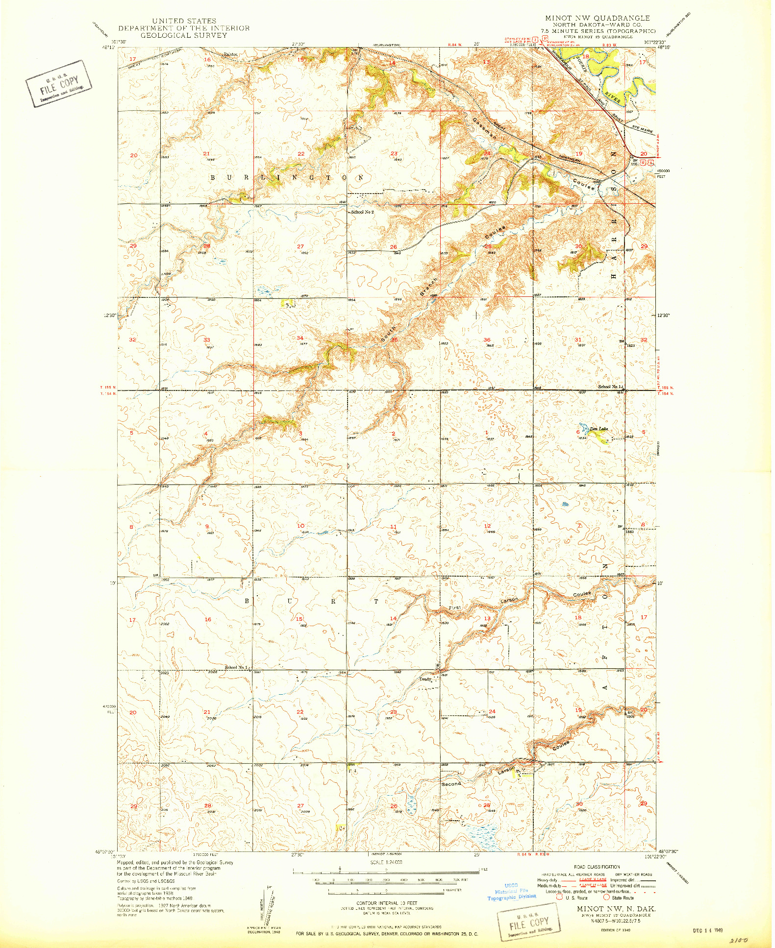 USGS 1:24000-SCALE QUADRANGLE FOR MINOT NW, ND 1949