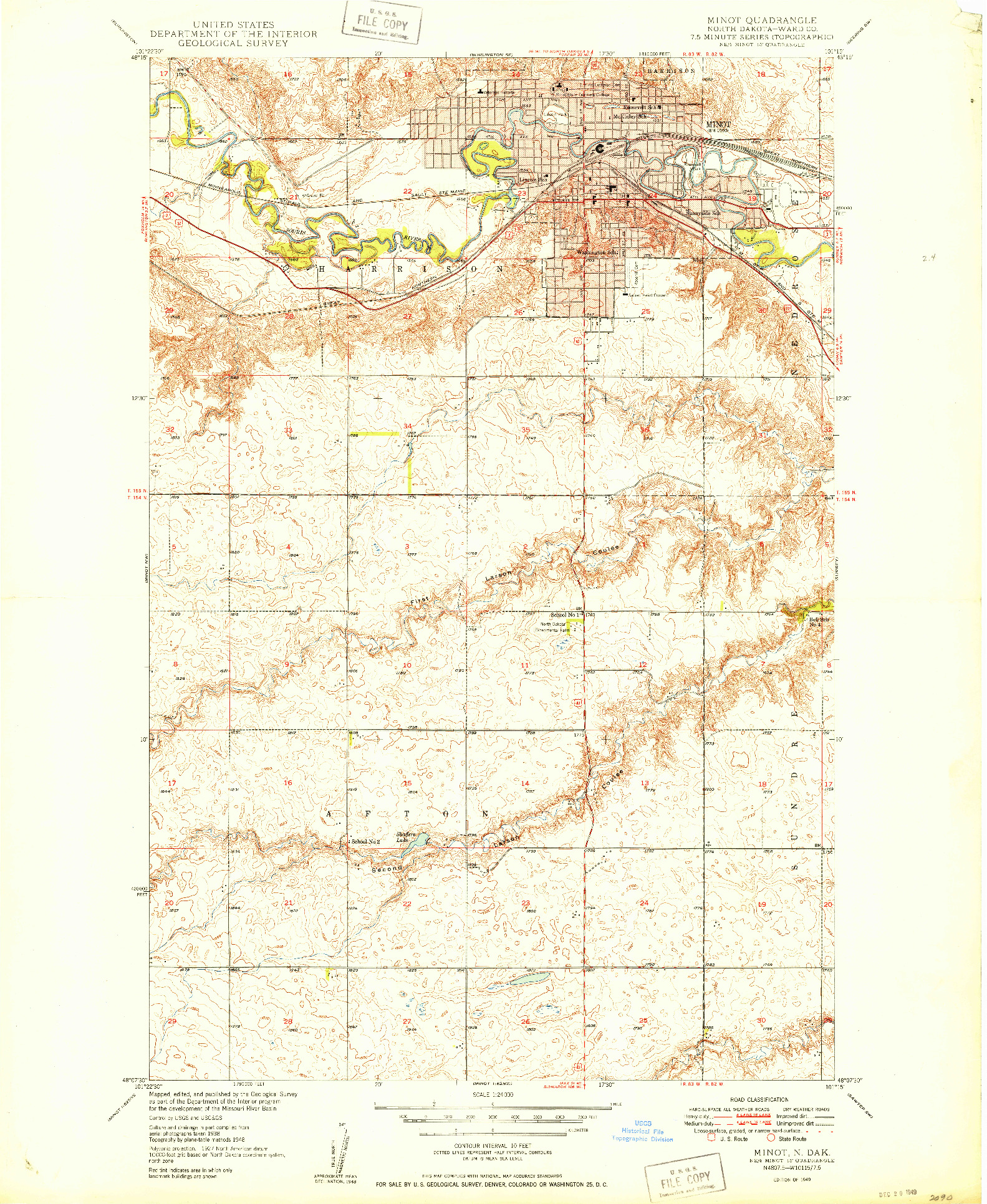 USGS 1:24000-SCALE QUADRANGLE FOR MINOT, ND 1949