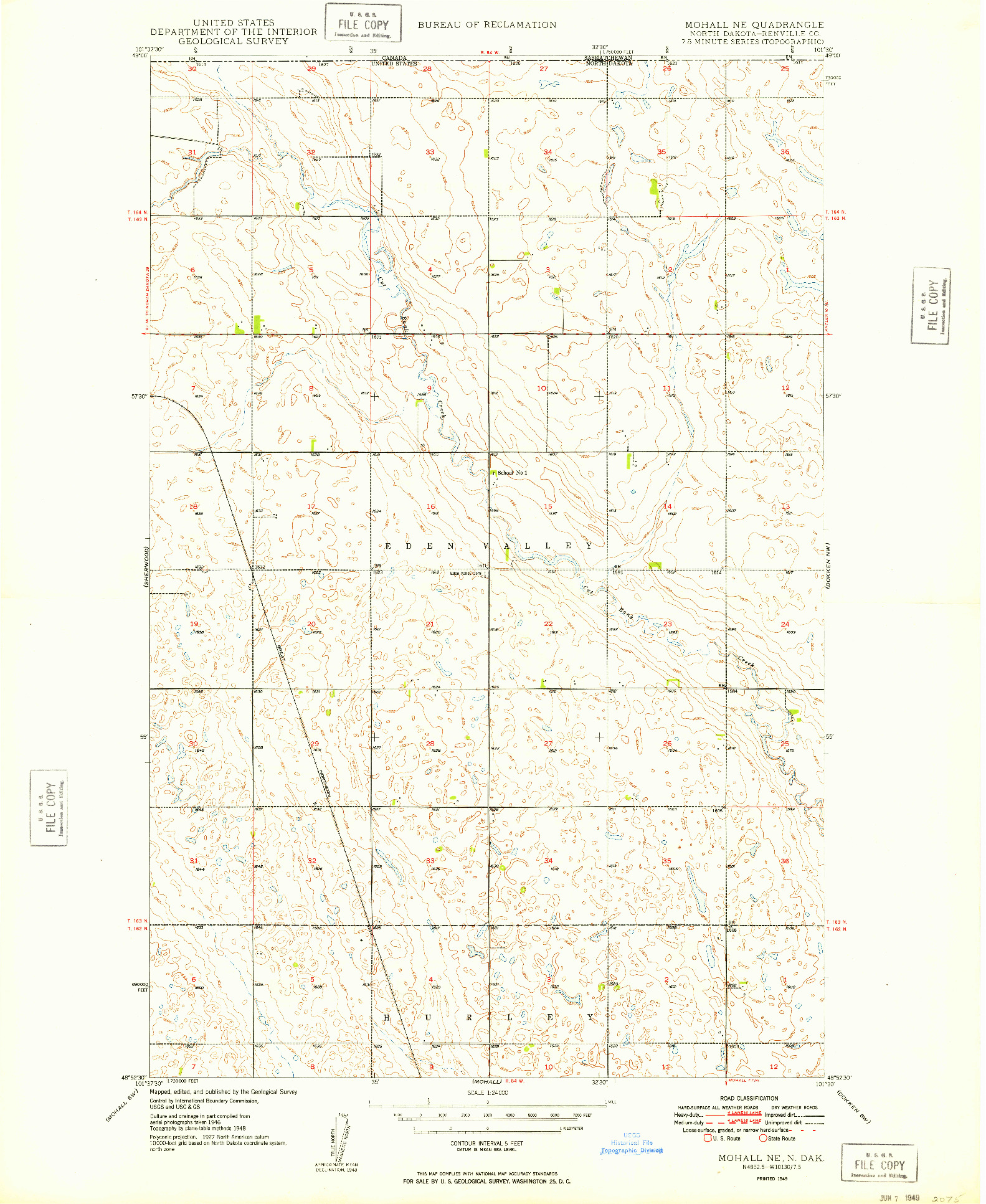 USGS 1:24000-SCALE QUADRANGLE FOR MOHALL NE, ND 1949