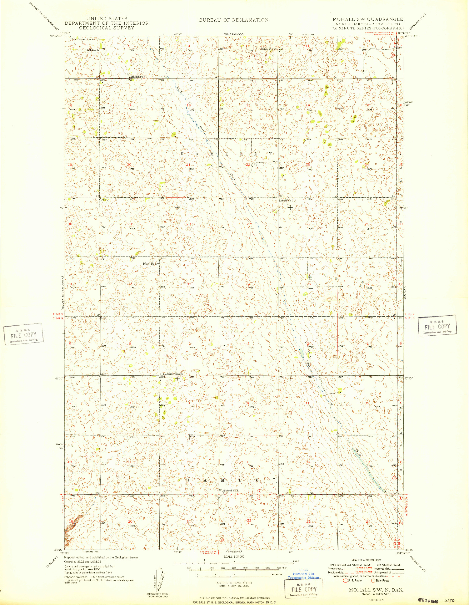 USGS 1:24000-SCALE QUADRANGLE FOR MOHALL SW, ND 1949