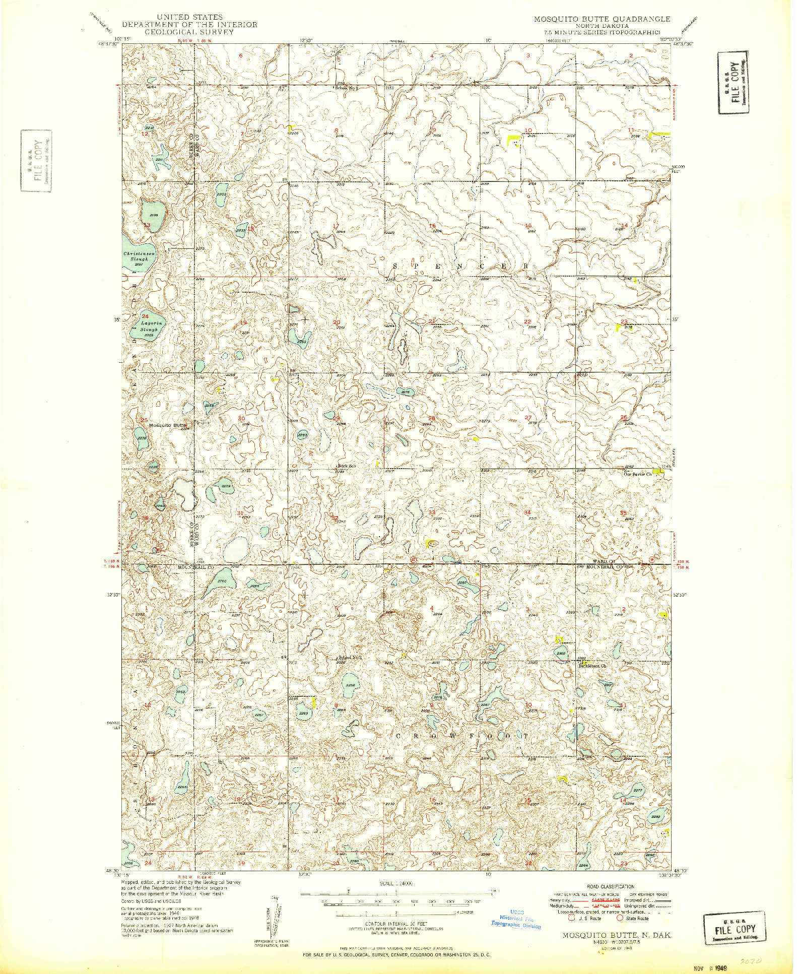USGS 1:24000-SCALE QUADRANGLE FOR MOSQUITO BUTTE, ND 1949