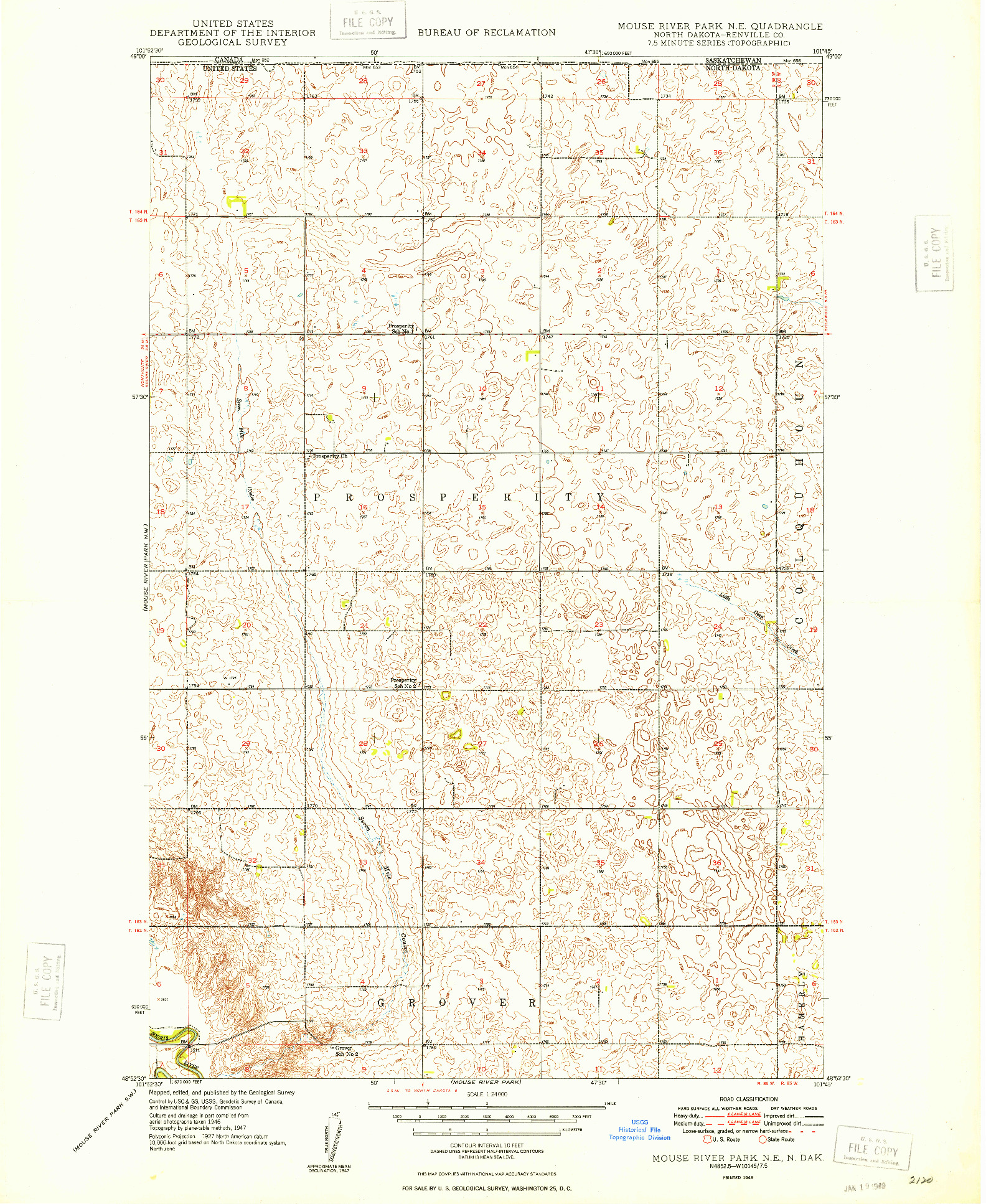 USGS 1:24000-SCALE QUADRANGLE FOR MOUSE RIVER PARK NE, ND 1949