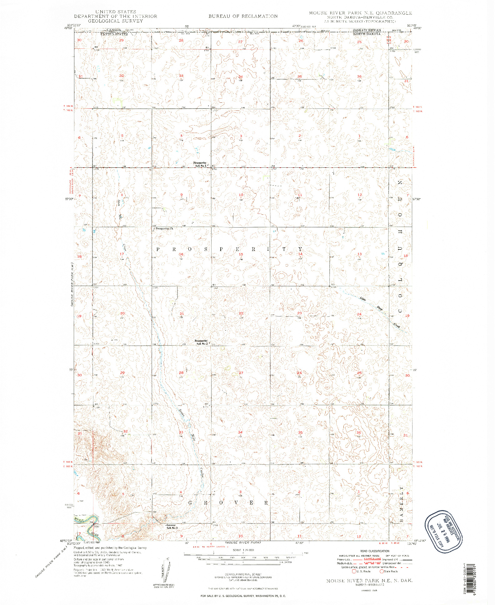 USGS 1:24000-SCALE QUADRANGLE FOR MOUSE RIVER PARK NE, ND 1949