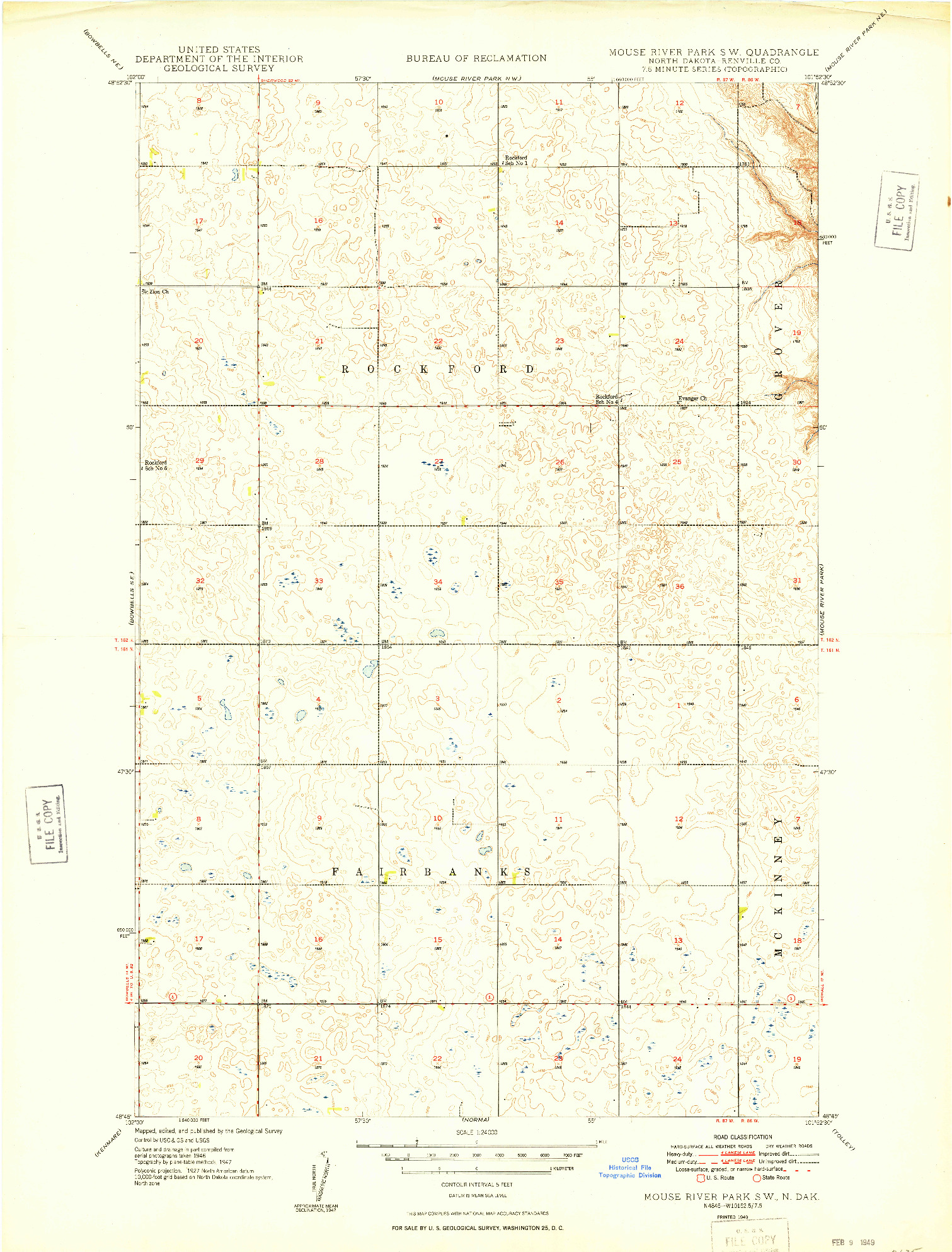 USGS 1:24000-SCALE QUADRANGLE FOR MOUSE RIVER PARK SW, ND 1949