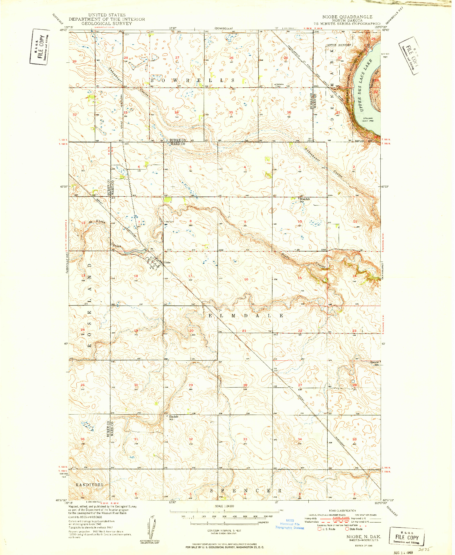 USGS 1:24000-SCALE QUADRANGLE FOR NIOBE, ND 1949