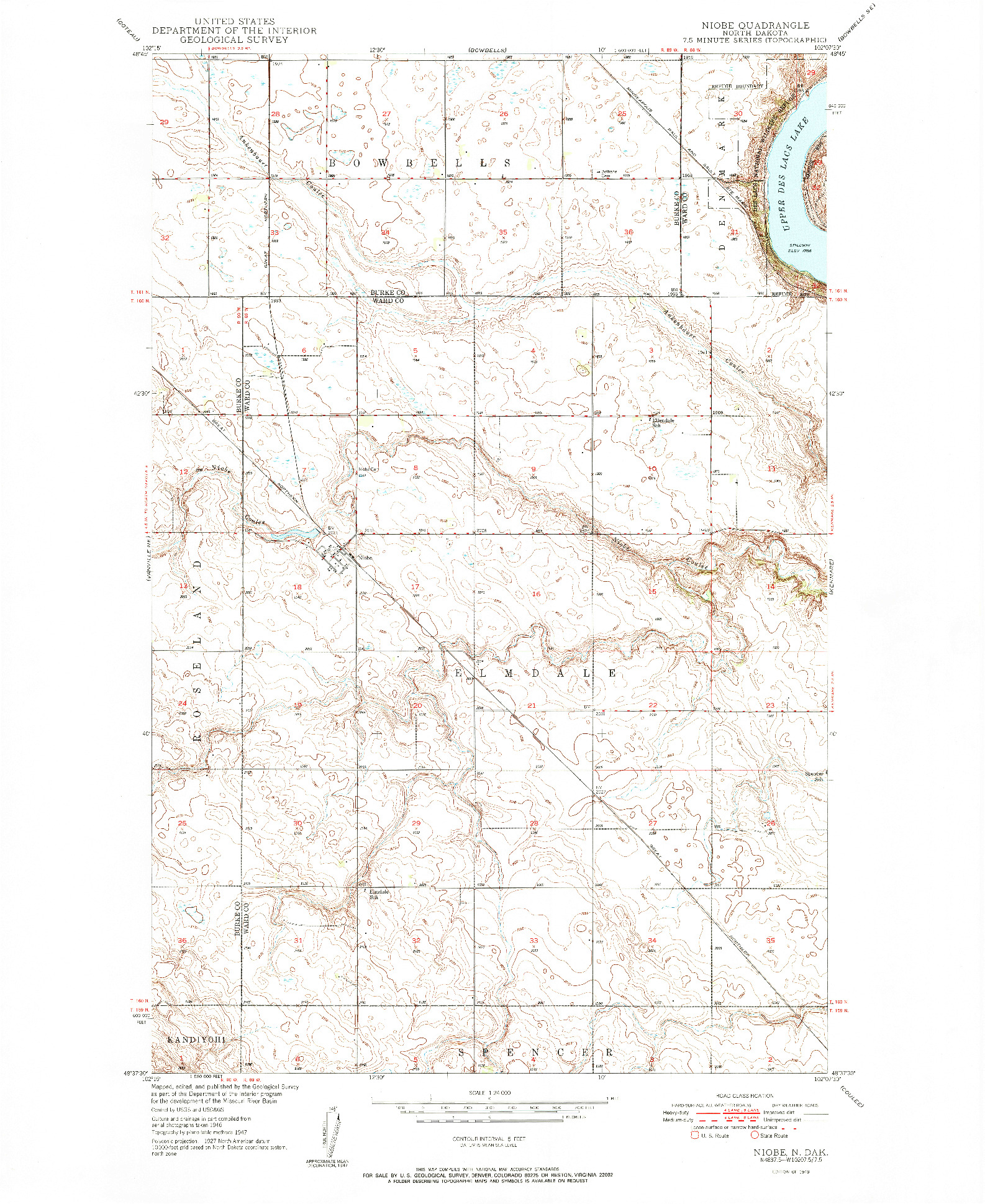 USGS 1:24000-SCALE QUADRANGLE FOR NIOBE, ND 1949