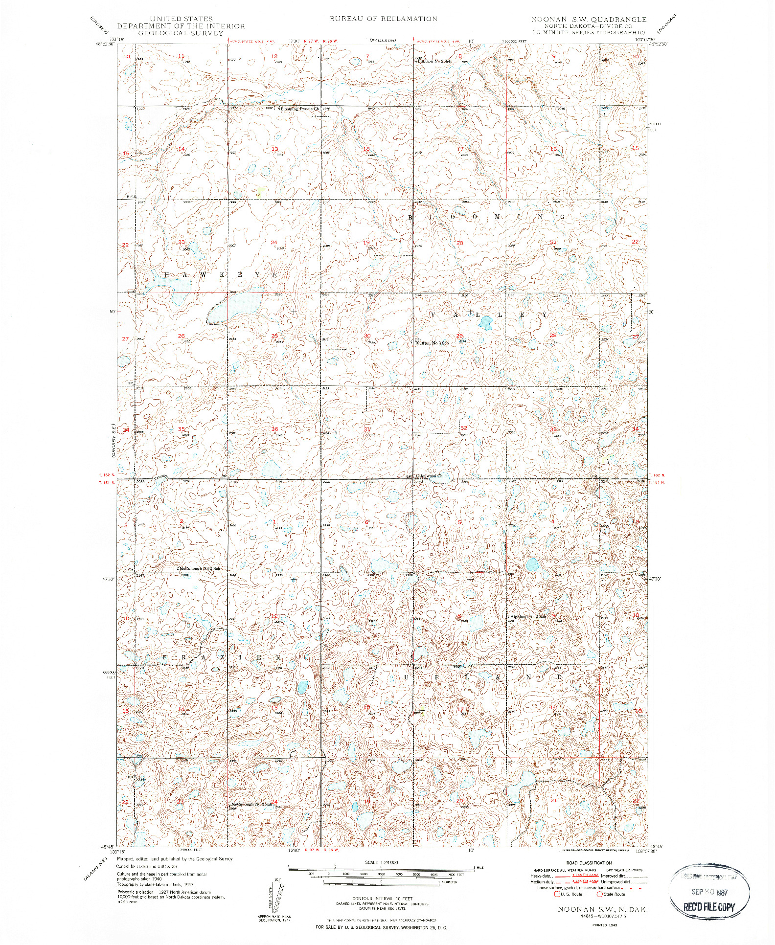 USGS 1:24000-SCALE QUADRANGLE FOR NOONAN SW, ND 1949