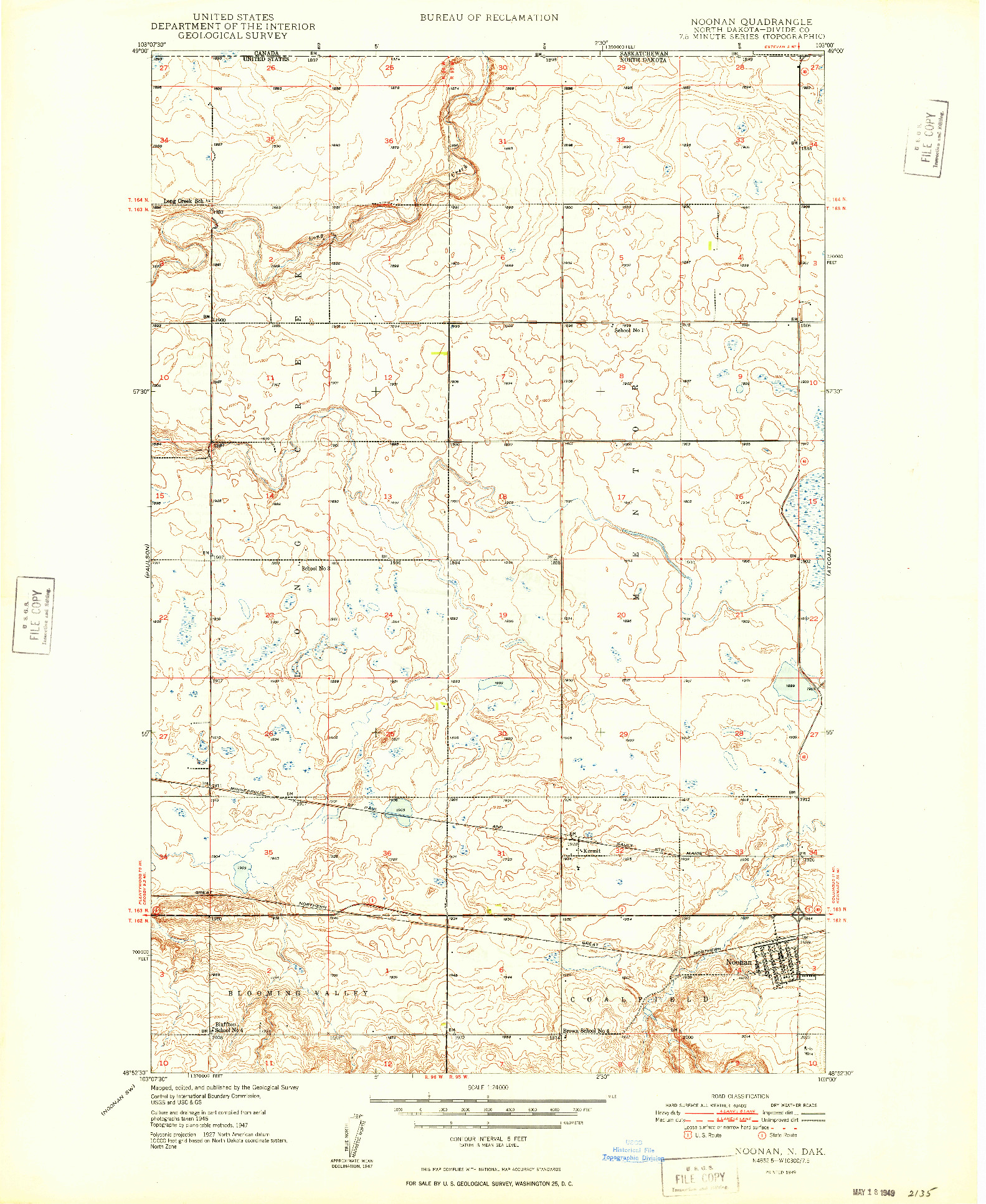 USGS 1:24000-SCALE QUADRANGLE FOR NOONAN, ND 1949