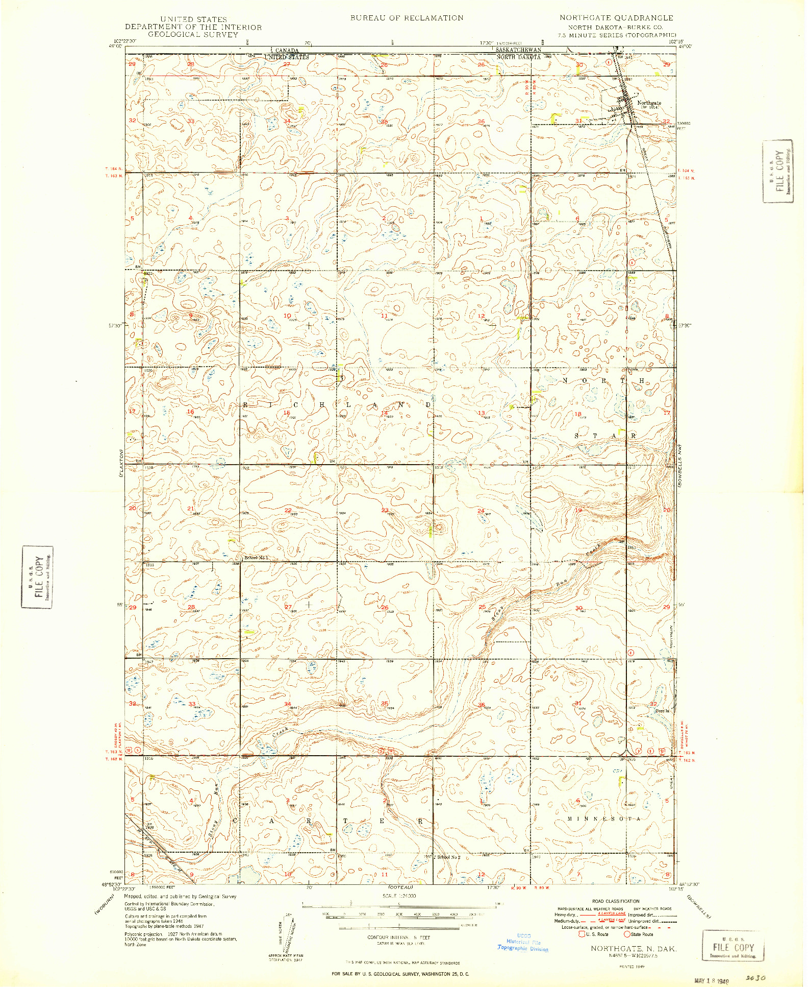 USGS 1:24000-SCALE QUADRANGLE FOR NORTHGATE, ND 1949