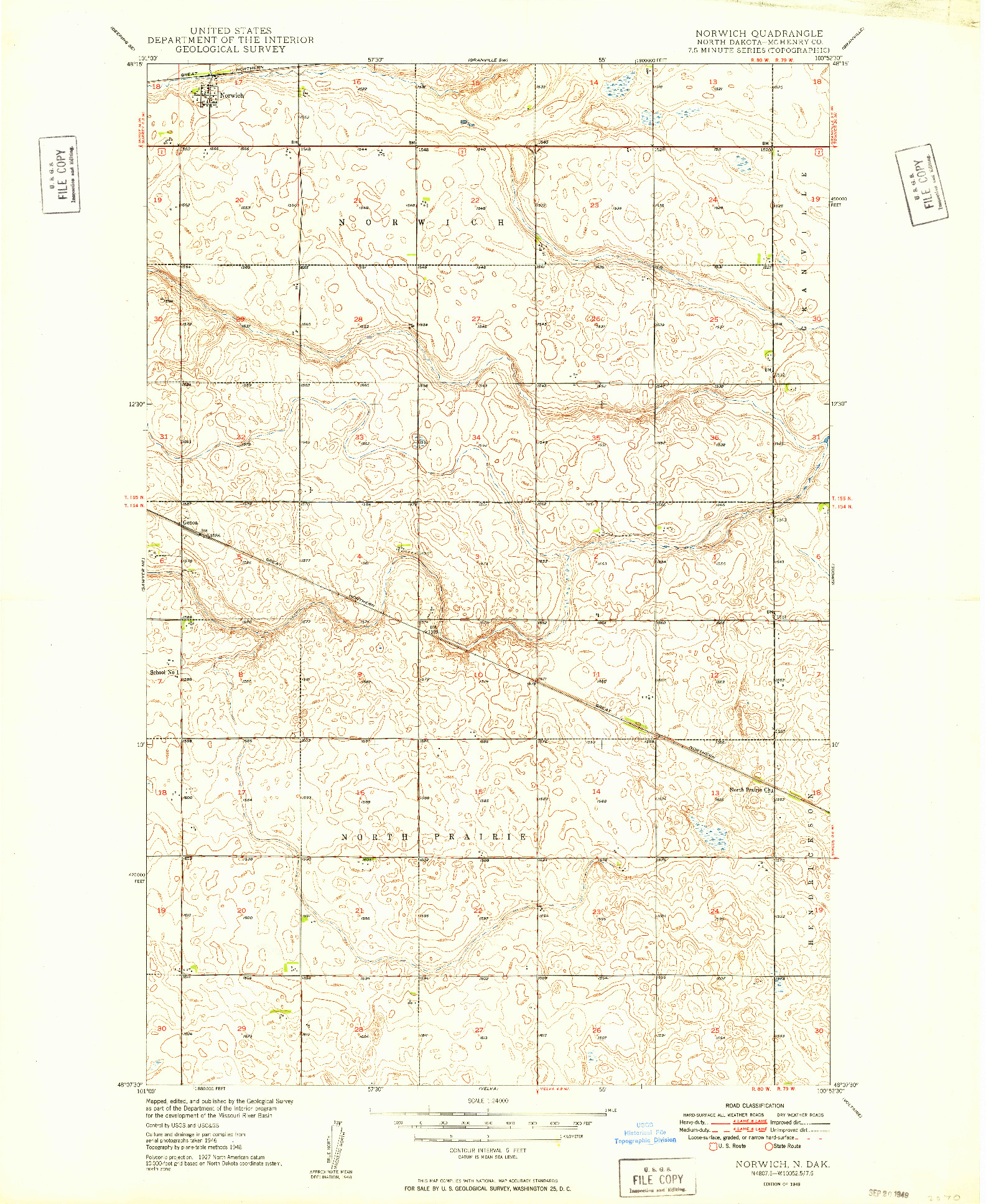 USGS 1:24000-SCALE QUADRANGLE FOR NORWICH, ND 1949