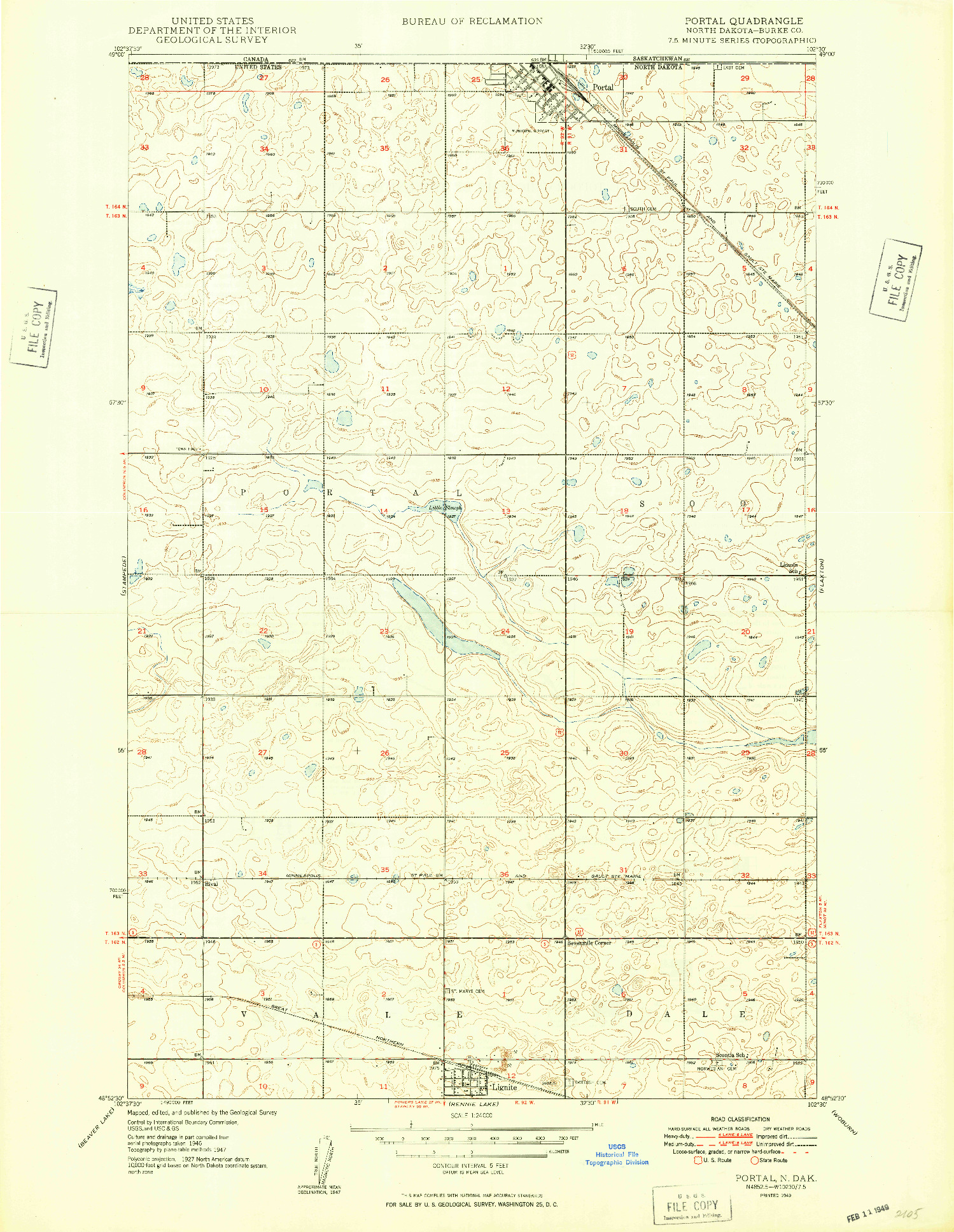 USGS 1:24000-SCALE QUADRANGLE FOR PORTAL, ND 1949