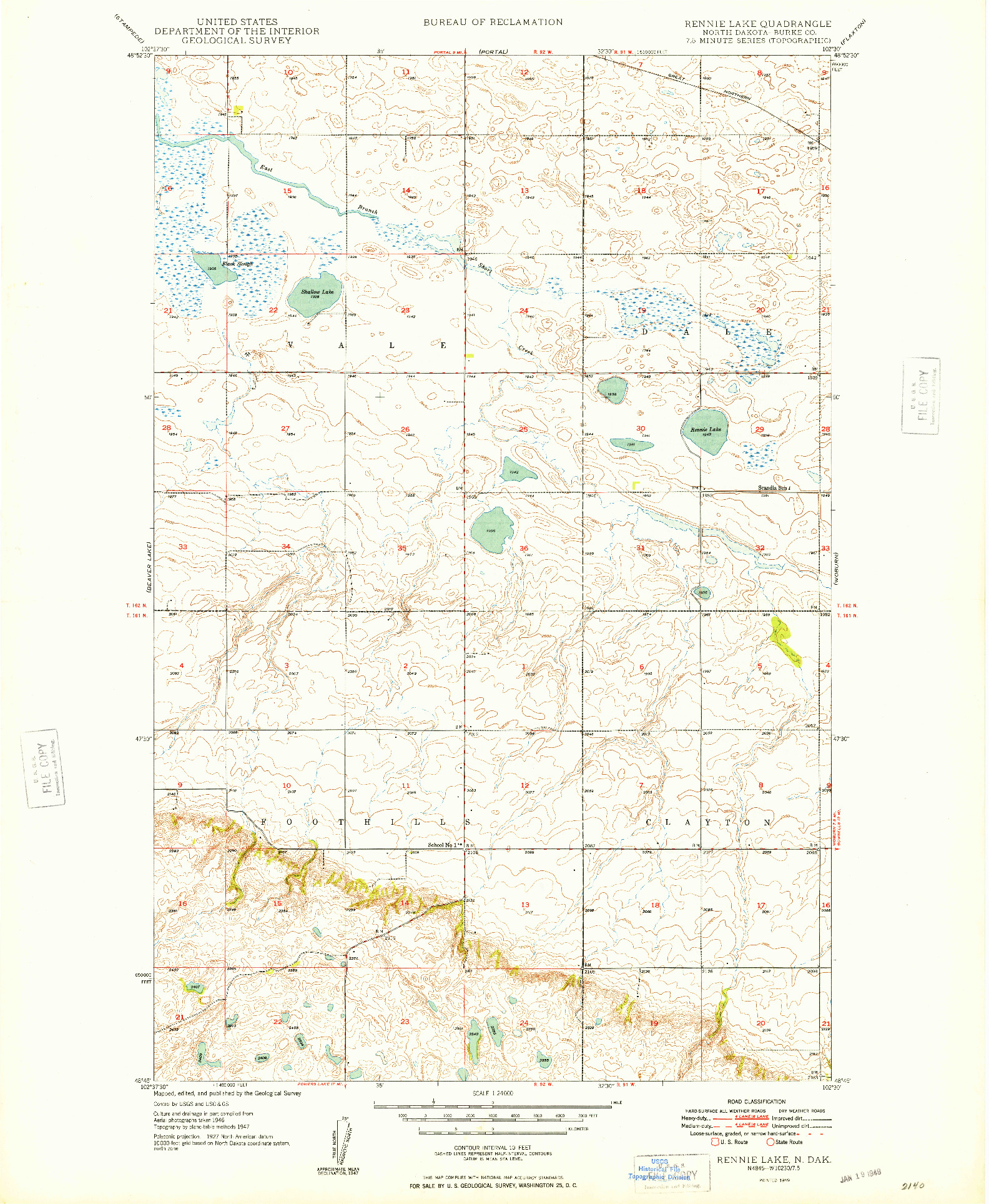 USGS 1:24000-SCALE QUADRANGLE FOR RENNIE LAKE, ND 1949