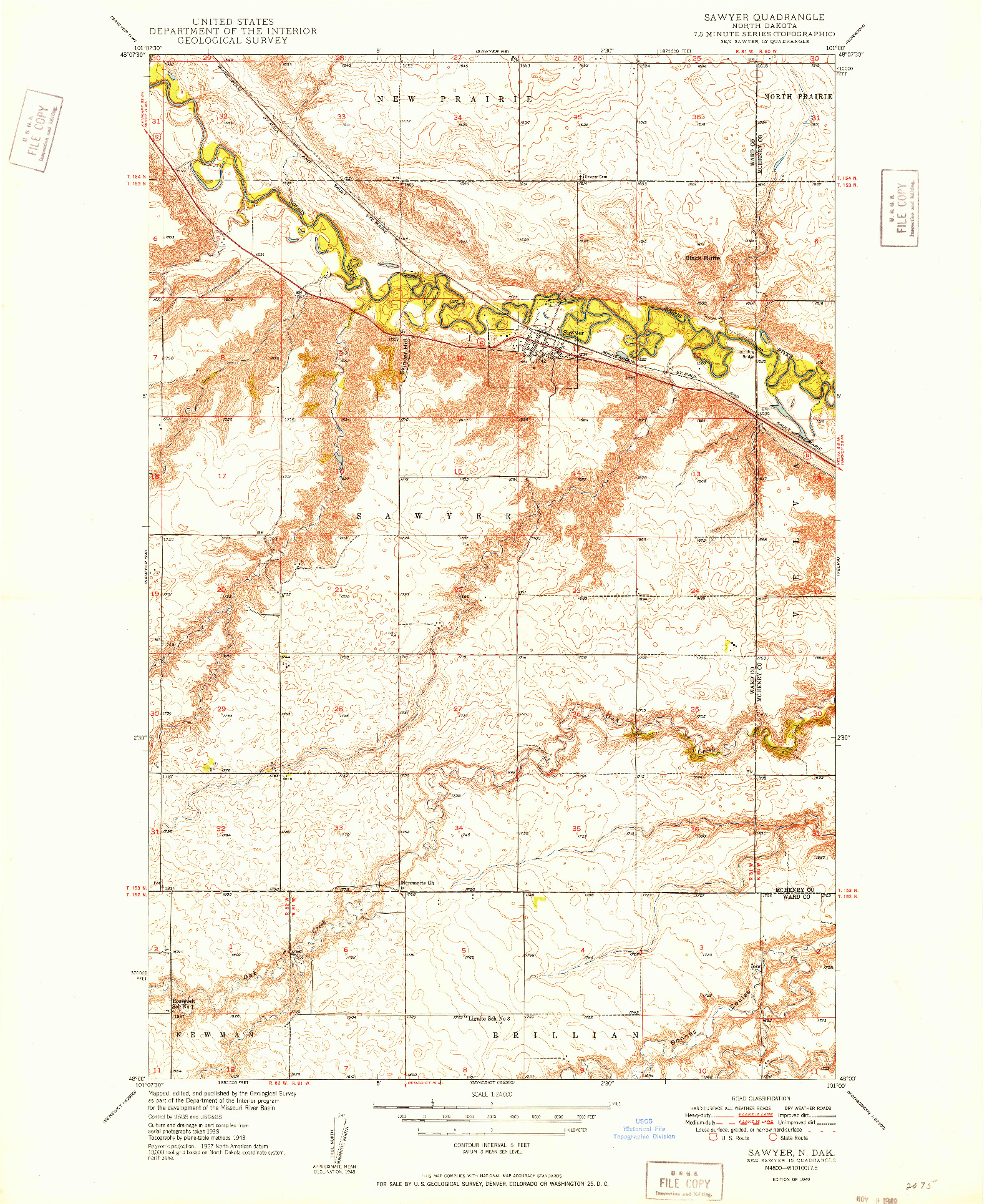 USGS 1:24000-SCALE QUADRANGLE FOR SAWYER, ND 1949