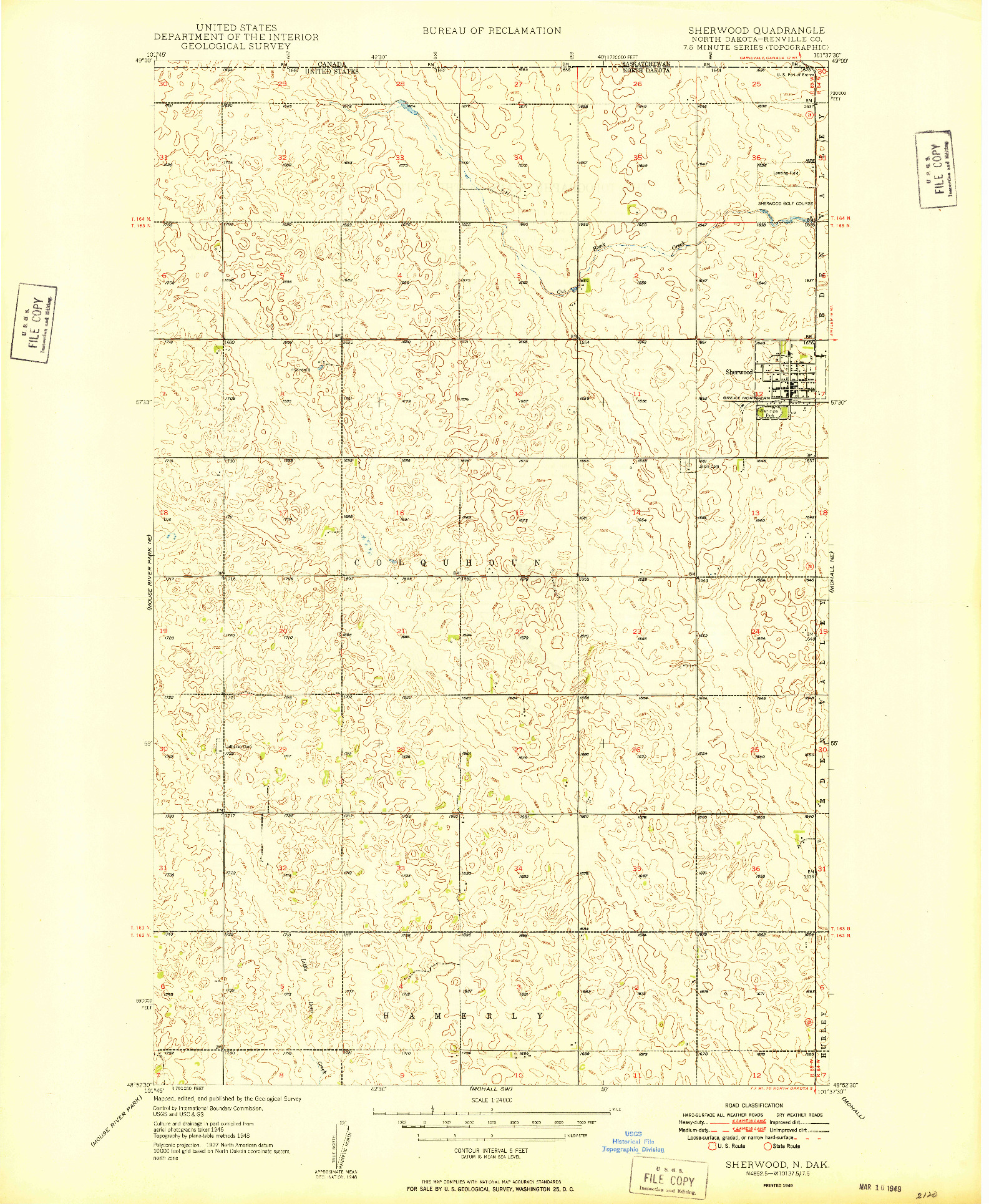 USGS 1:24000-SCALE QUADRANGLE FOR SHERWOOD, ND 1949