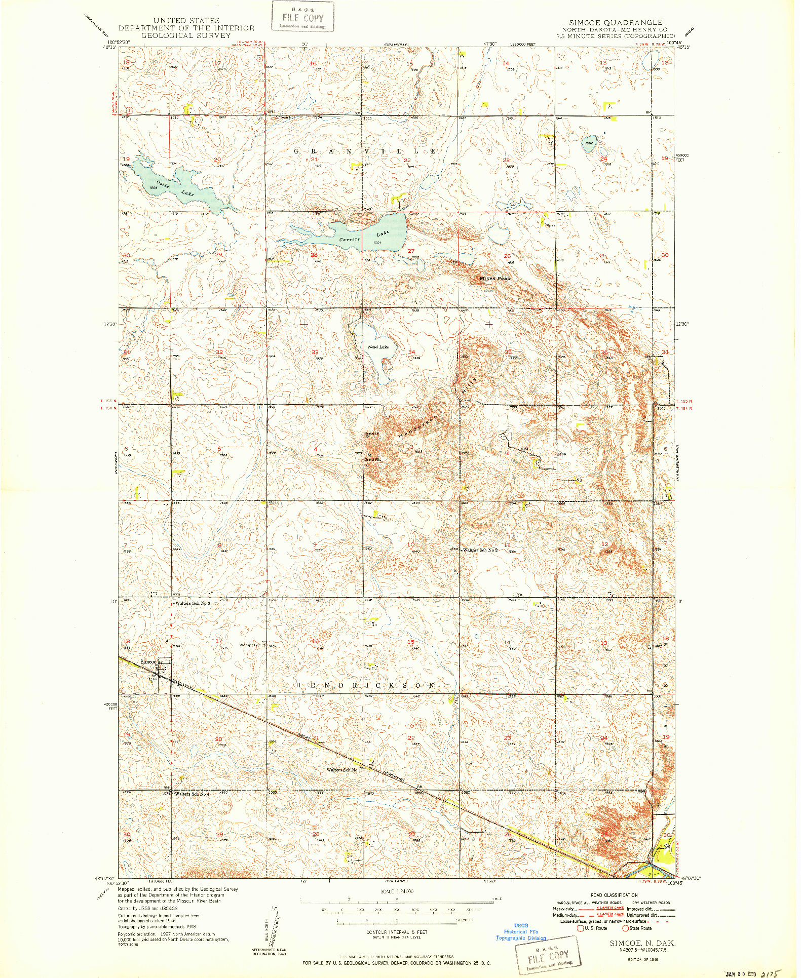 USGS 1:24000-SCALE QUADRANGLE FOR SIMCOE, ND 1949