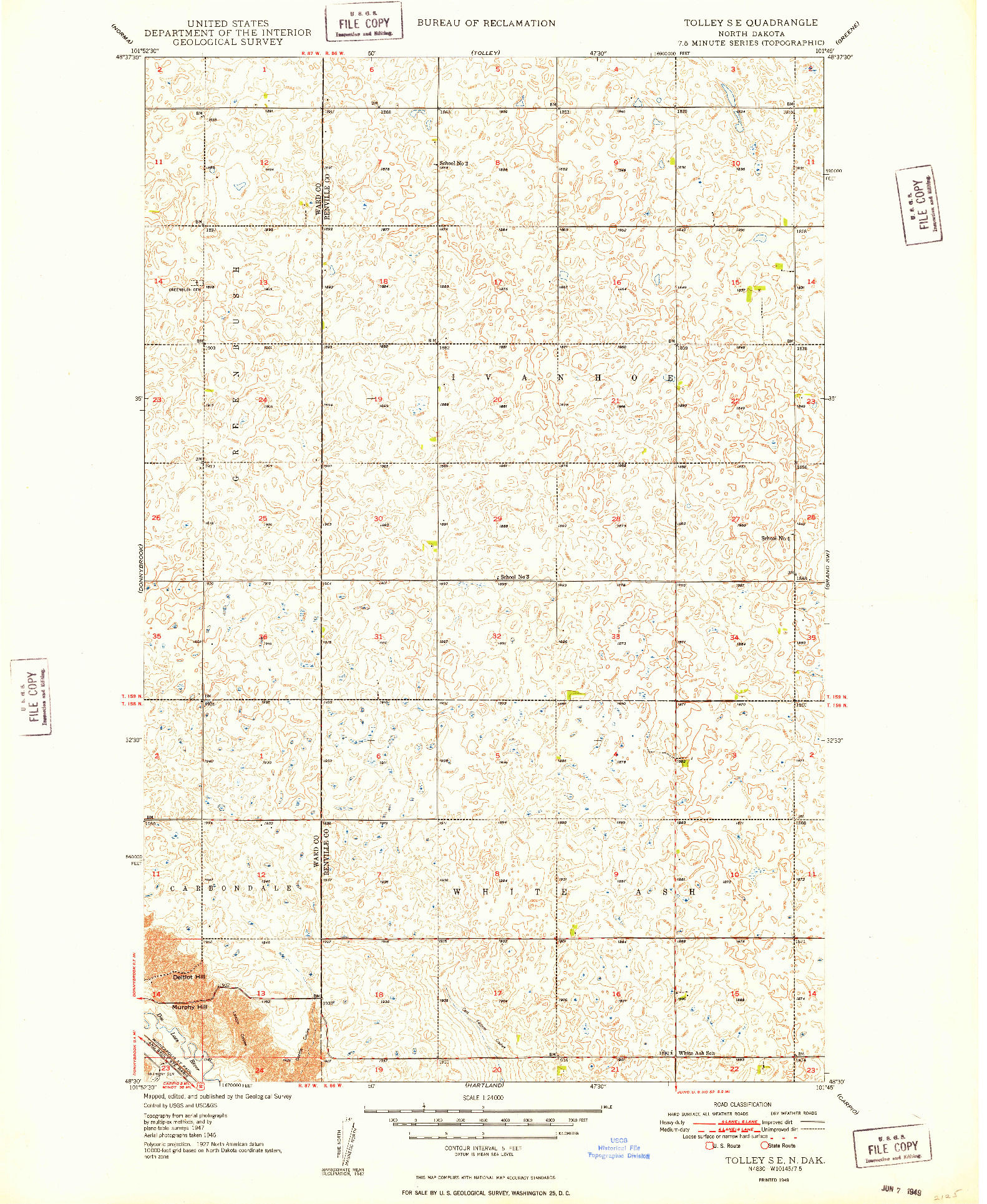 USGS 1:24000-SCALE QUADRANGLE FOR TOLLEY SE, ND 1949