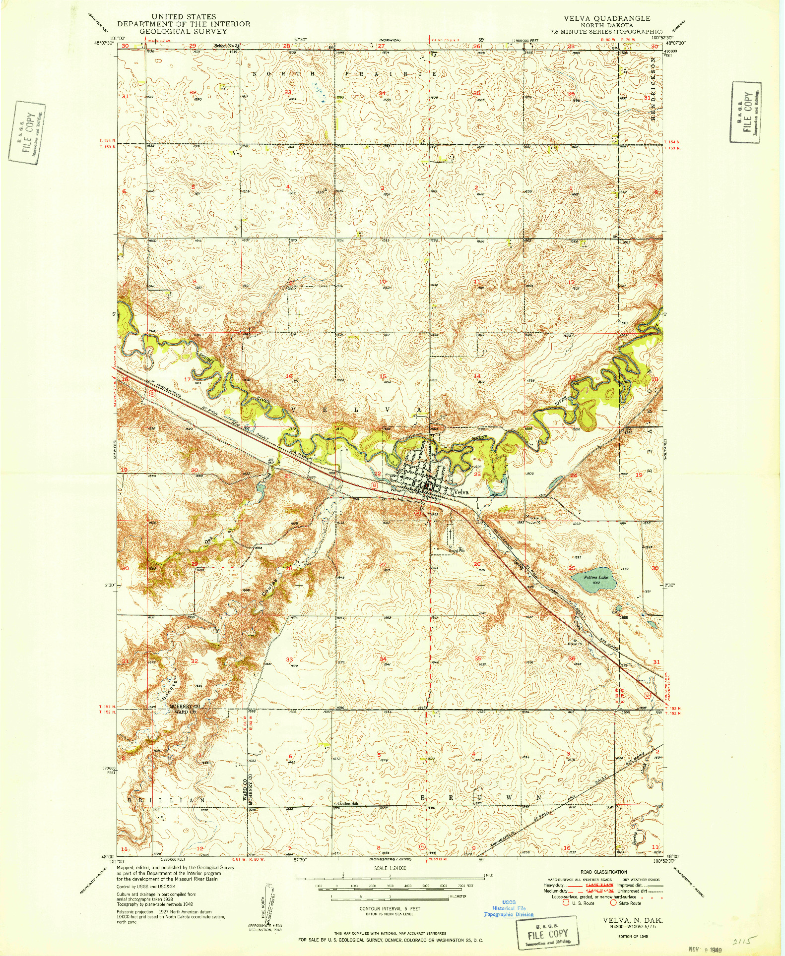 USGS 1:24000-SCALE QUADRANGLE FOR VELVA, ND 1949