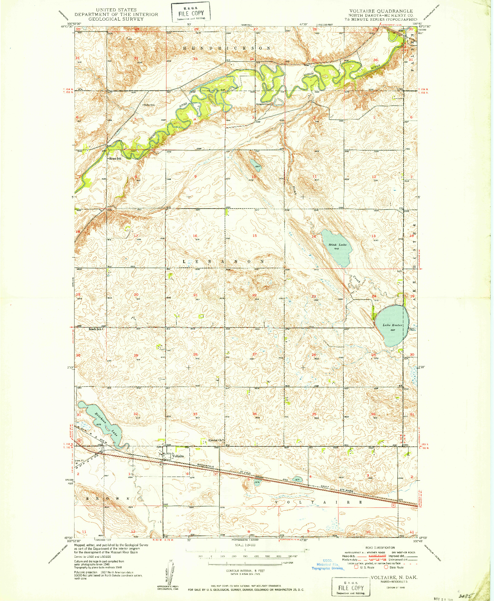 USGS 1:24000-SCALE QUADRANGLE FOR VOLTAIRE, ND 1949