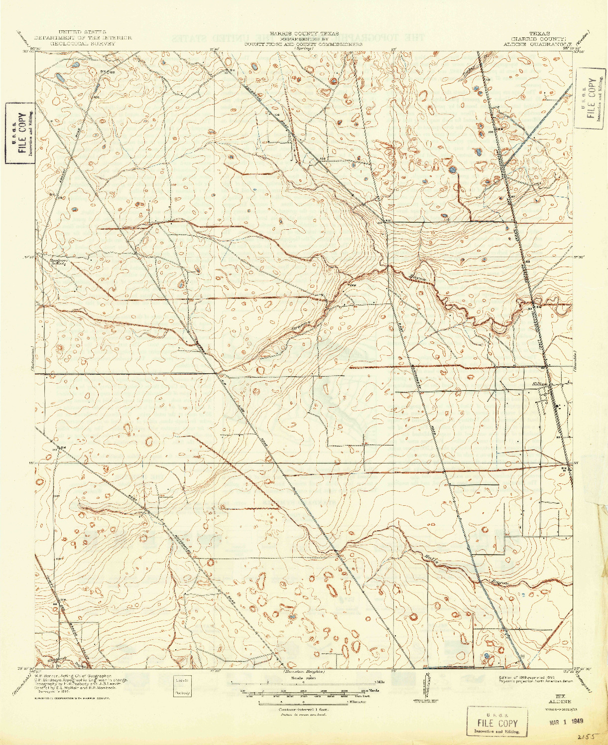 USGS 1:31680-SCALE QUADRANGLE FOR ALDINE, TX 1919