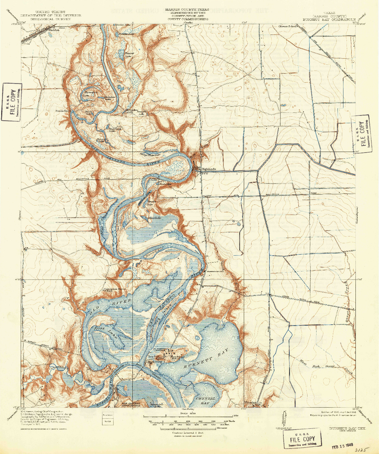 USGS 1:31680-SCALE QUADRANGLE FOR BURNETT BAY, TX 1920