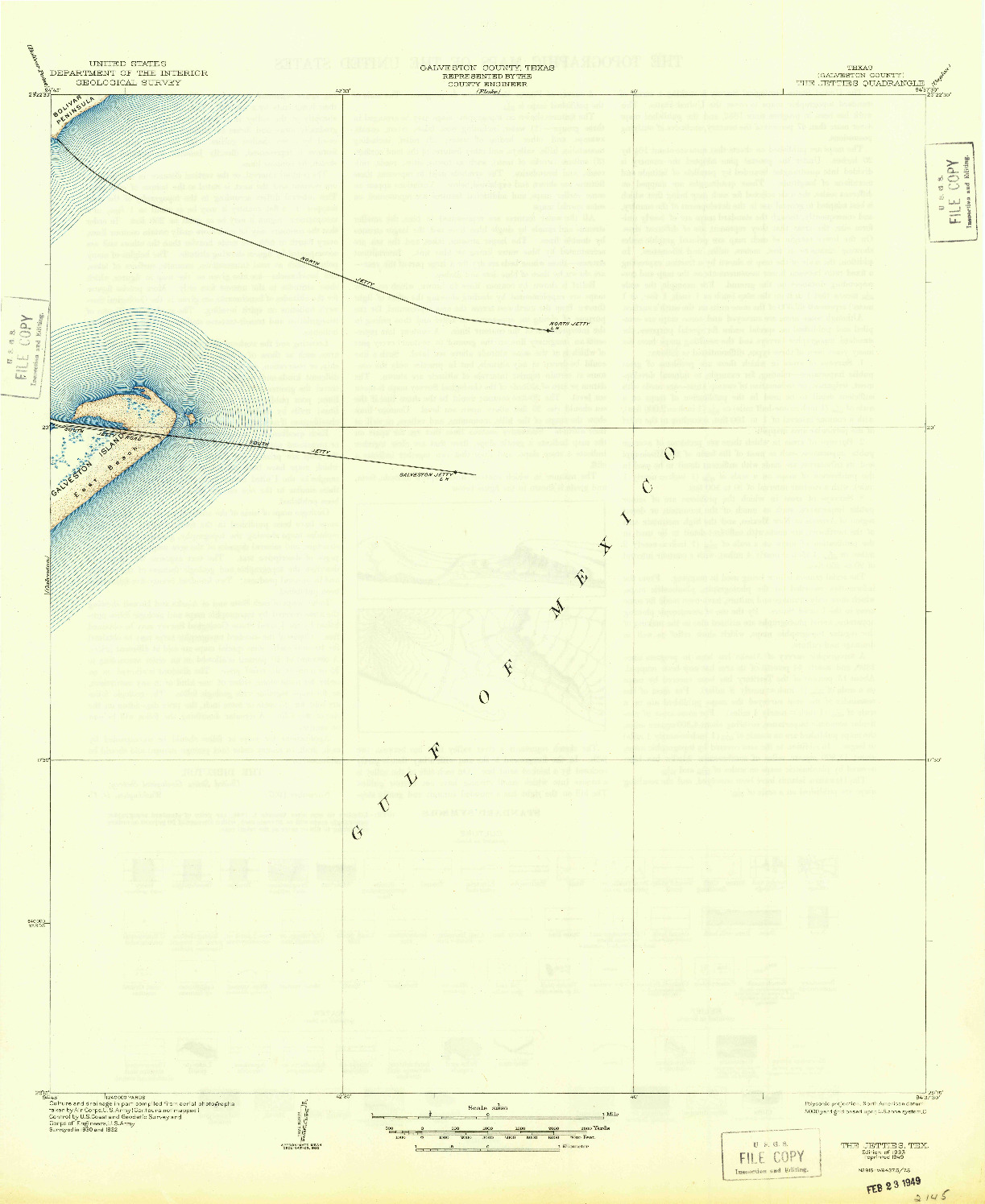 USGS 1:31680-SCALE QUADRANGLE FOR THE JETTIES, TX 1933
