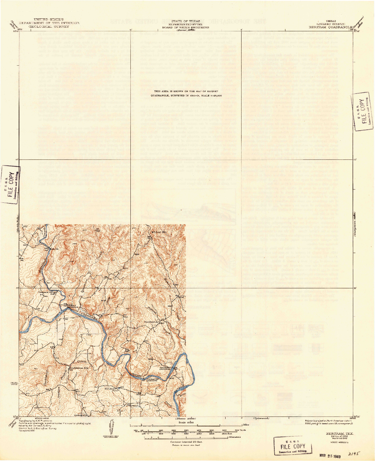 USGS 1:62500-SCALE QUADRANGLE FOR BERTRAM, TX 1932