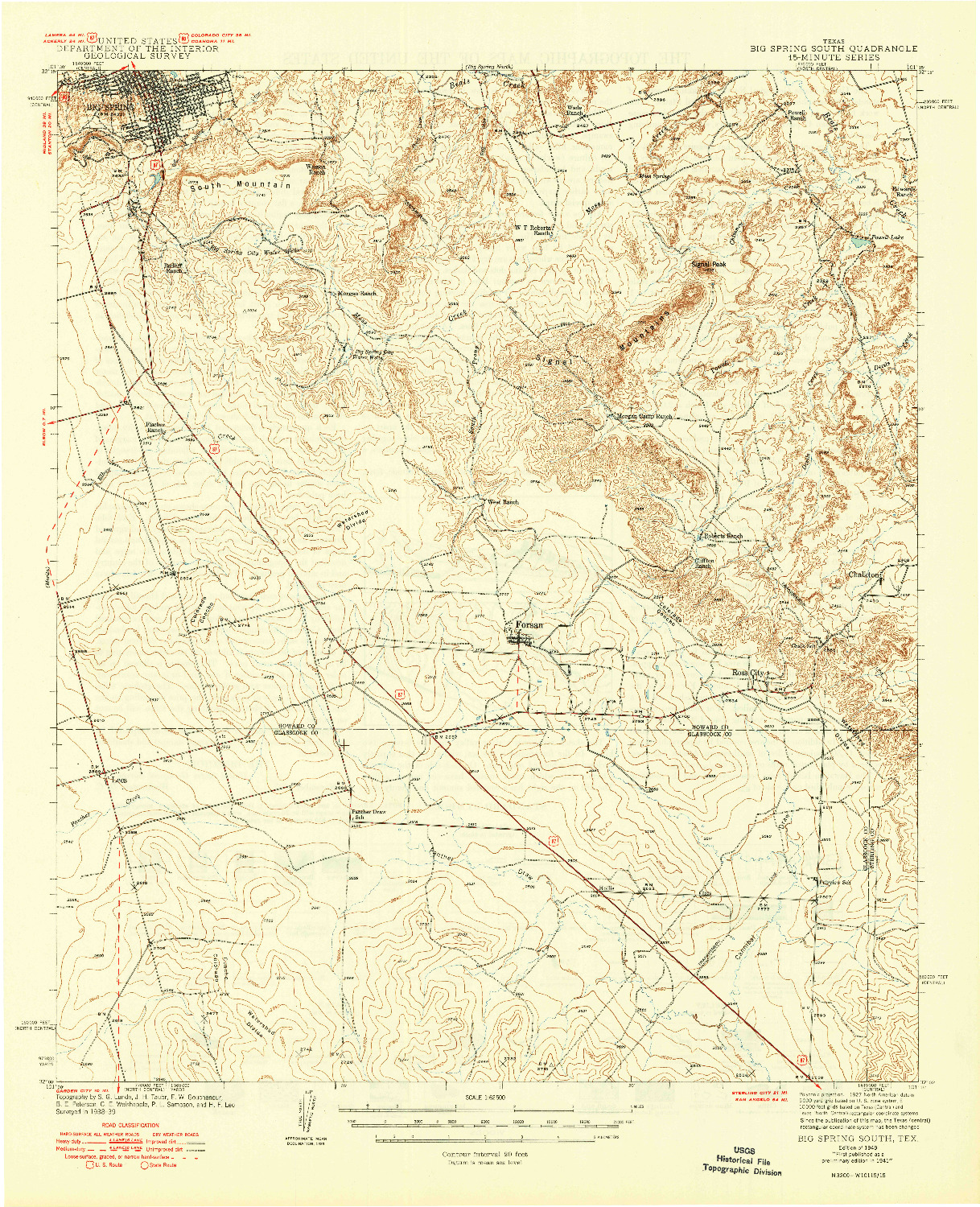 USGS 1:62500-SCALE QUADRANGLE FOR BIG SPRING SOUTH, TX 1941