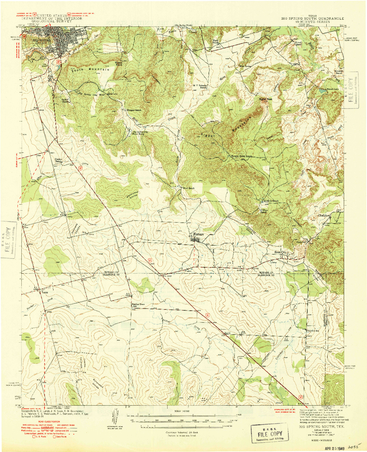 USGS 1:62500-SCALE QUADRANGLE FOR BIG SPRING SOUTH, TX 1941