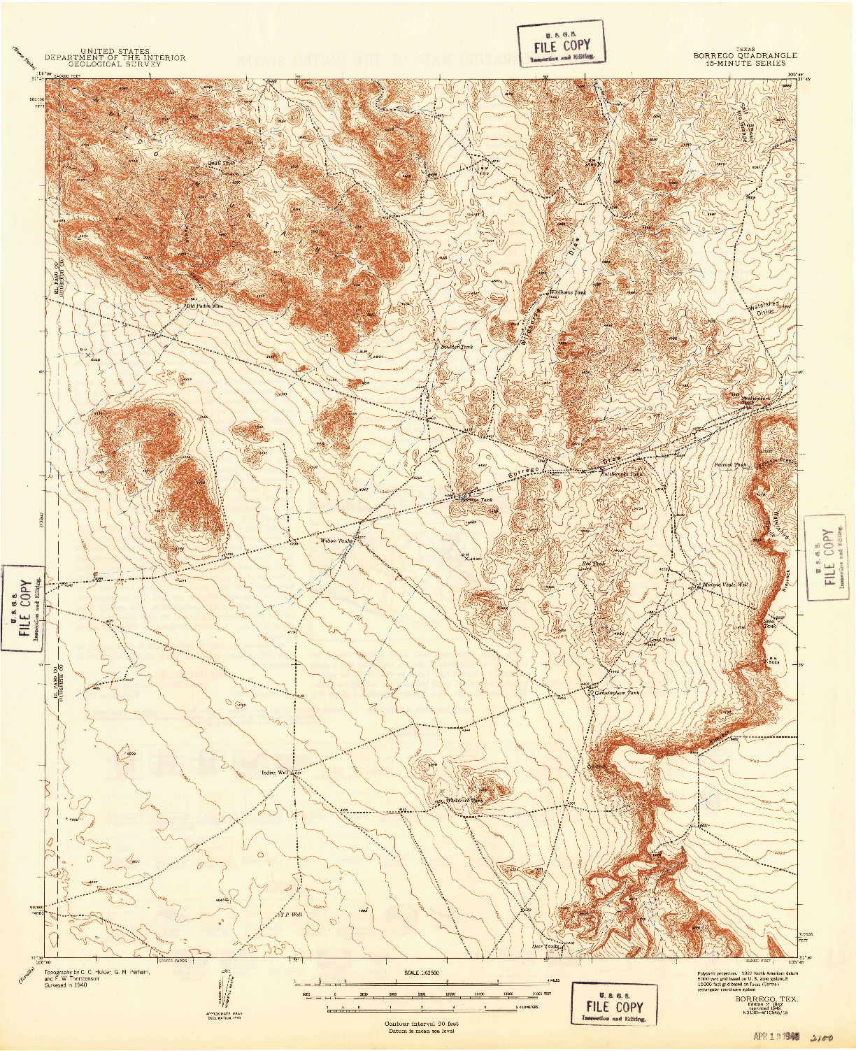 USGS 1:62500-SCALE QUADRANGLE FOR BORREGO, TX 1942