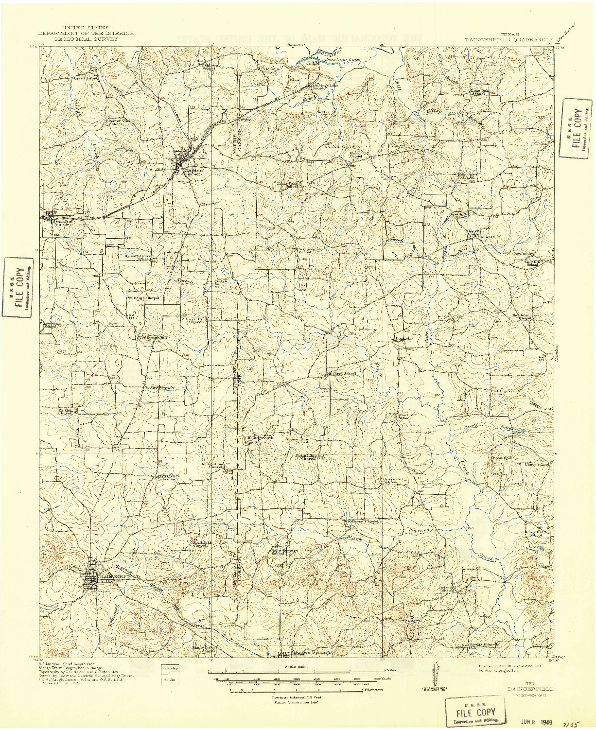 USGS 1:62500-SCALE QUADRANGLE FOR DAINGERFEILD, TX 1914
